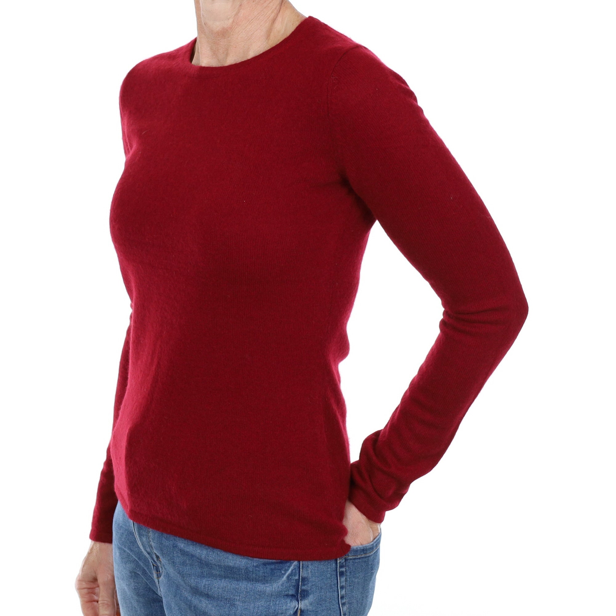 Burgundy Red Cashmere Crew Neck Jumper Small