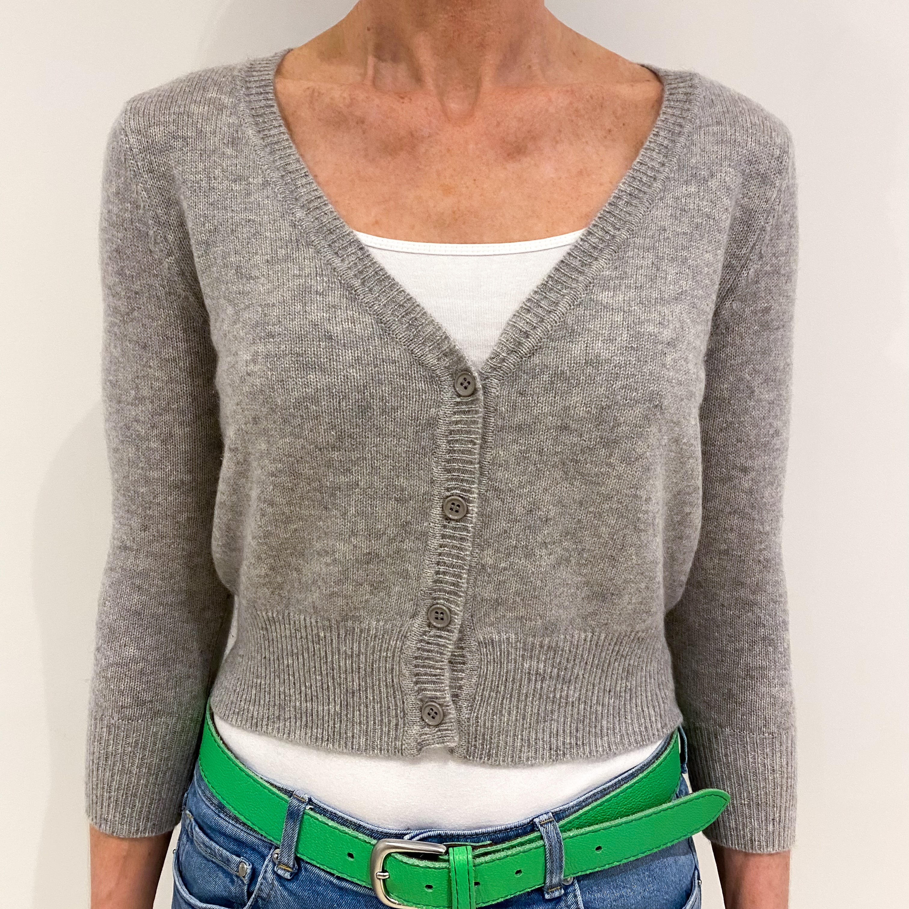 Smoke Grey Cashmere V Neck Cardigan Small