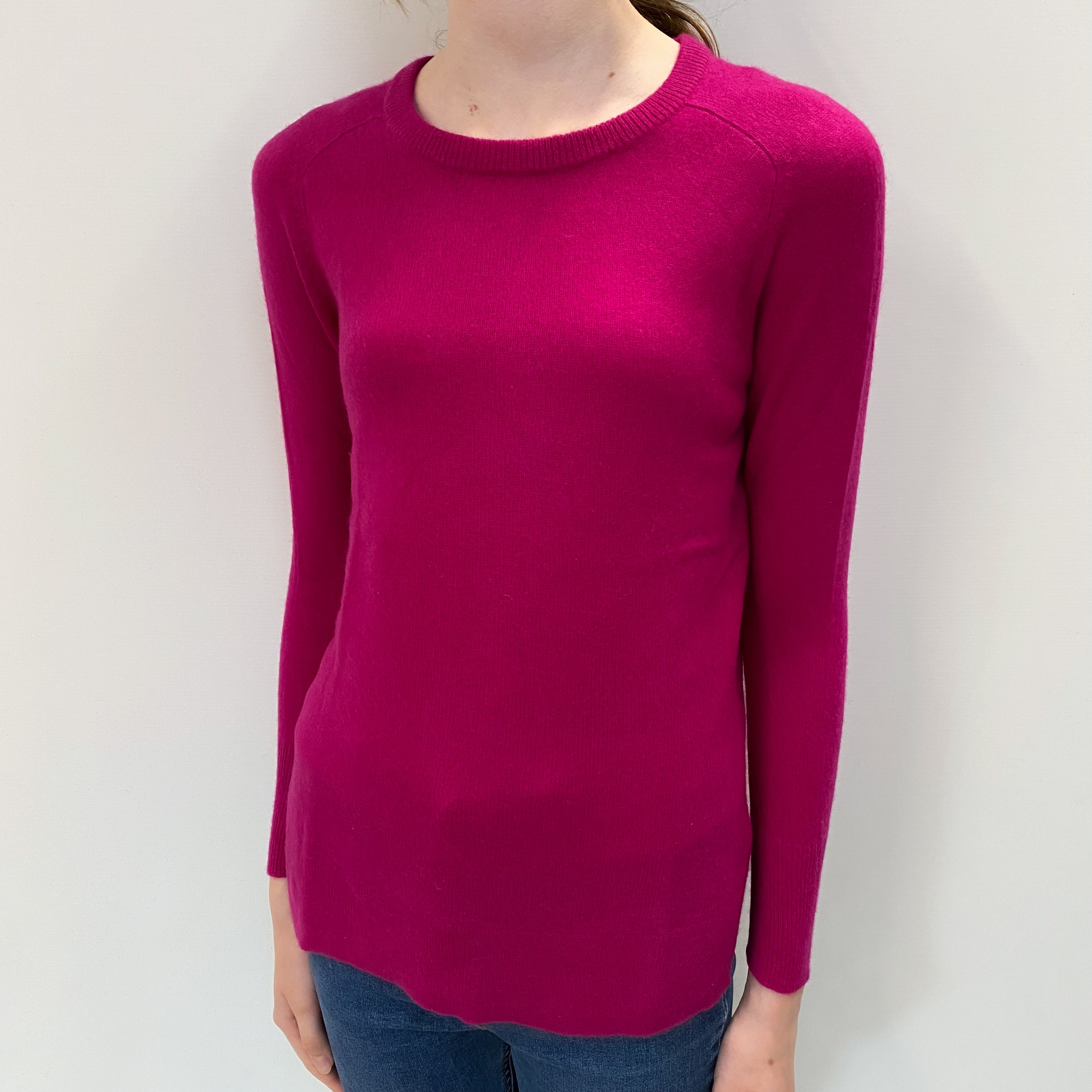 Fuchsia Pink Cashmere Crew Neck Jumper Extra Small