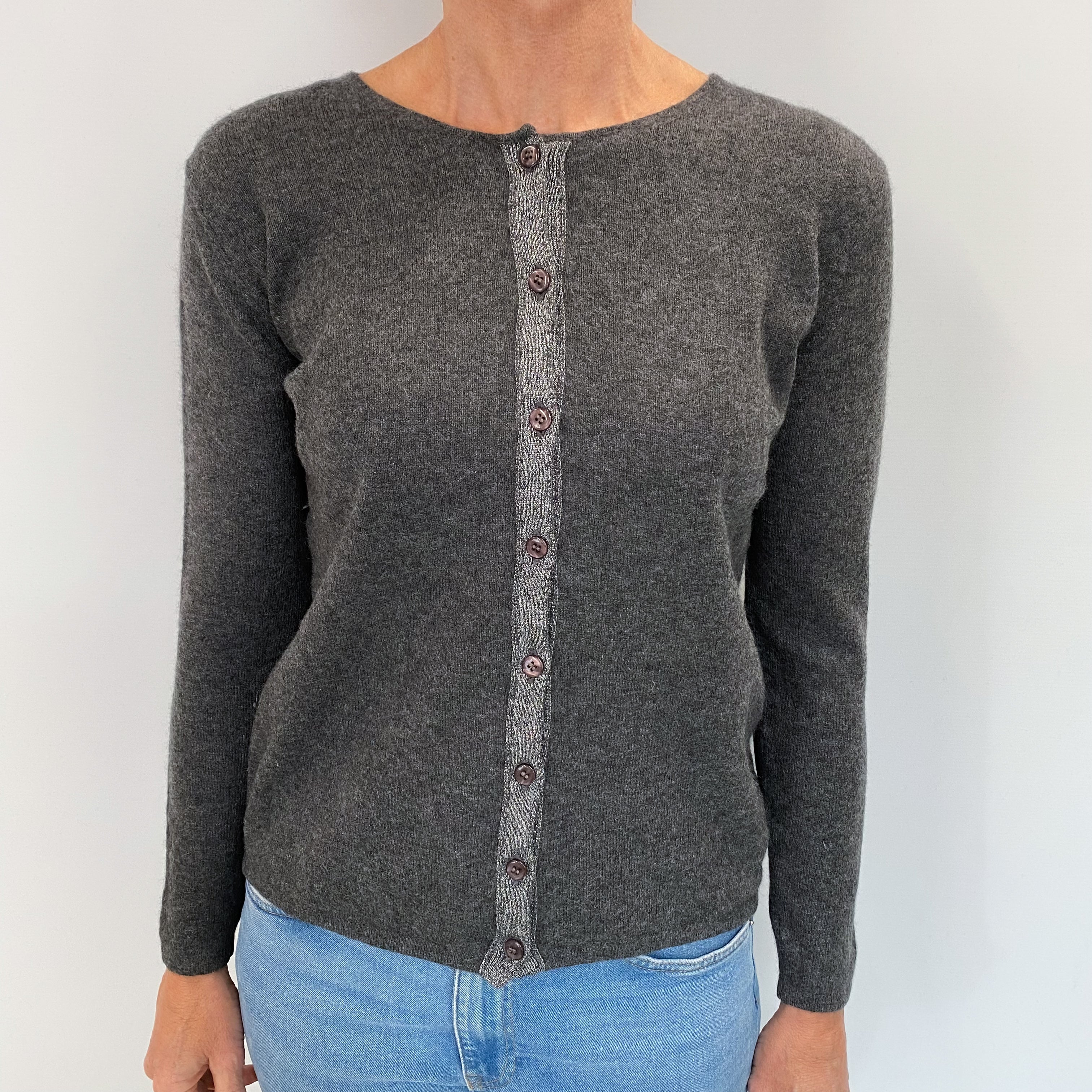 Slate Grey Cashmere Crew Neck Cardigan Small
