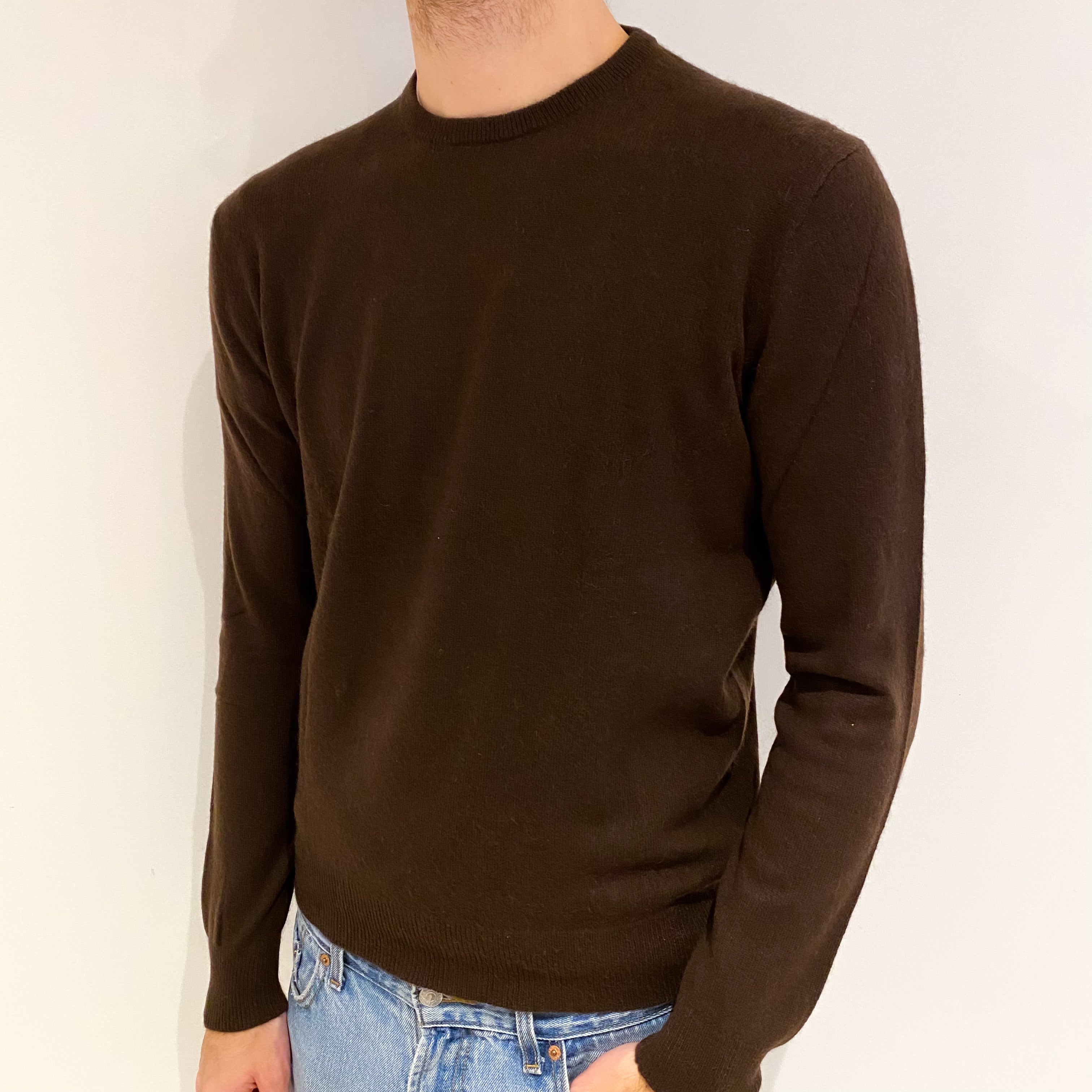 Men's Chocolate Brown Cashmere Crew Neck Jumper Medium