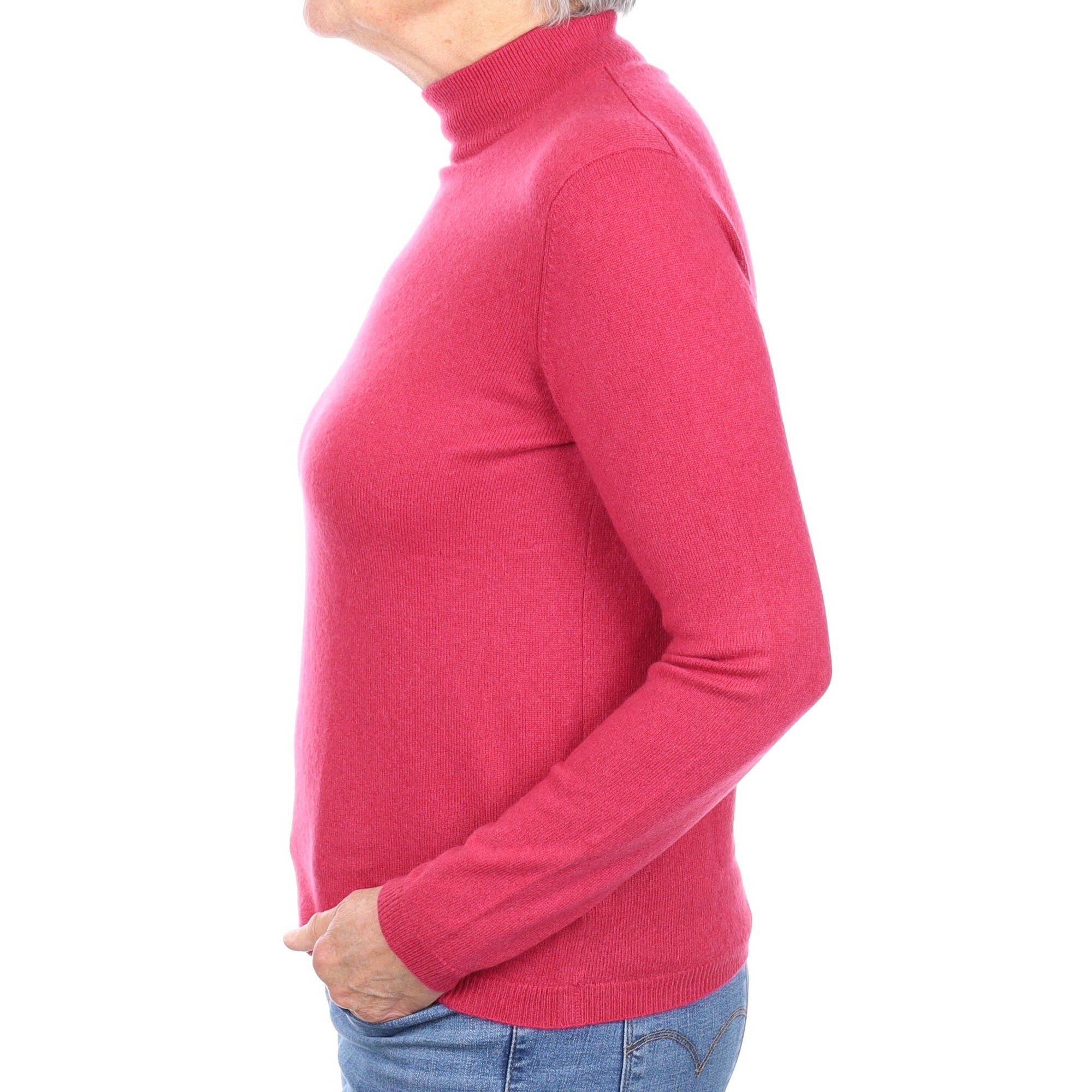 Raspberry Pink Cashmere Turtle Neck Jumper Medium