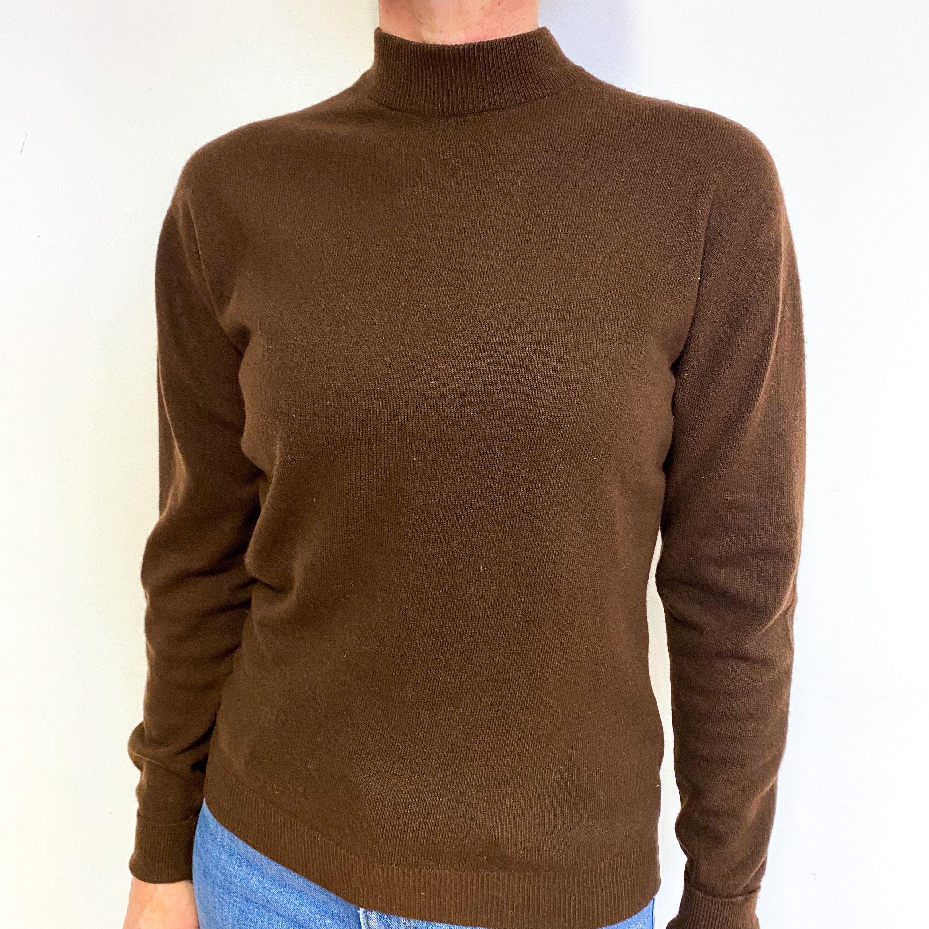 Chocolate Brown Cashmere Turtle Neck Jumper Medium