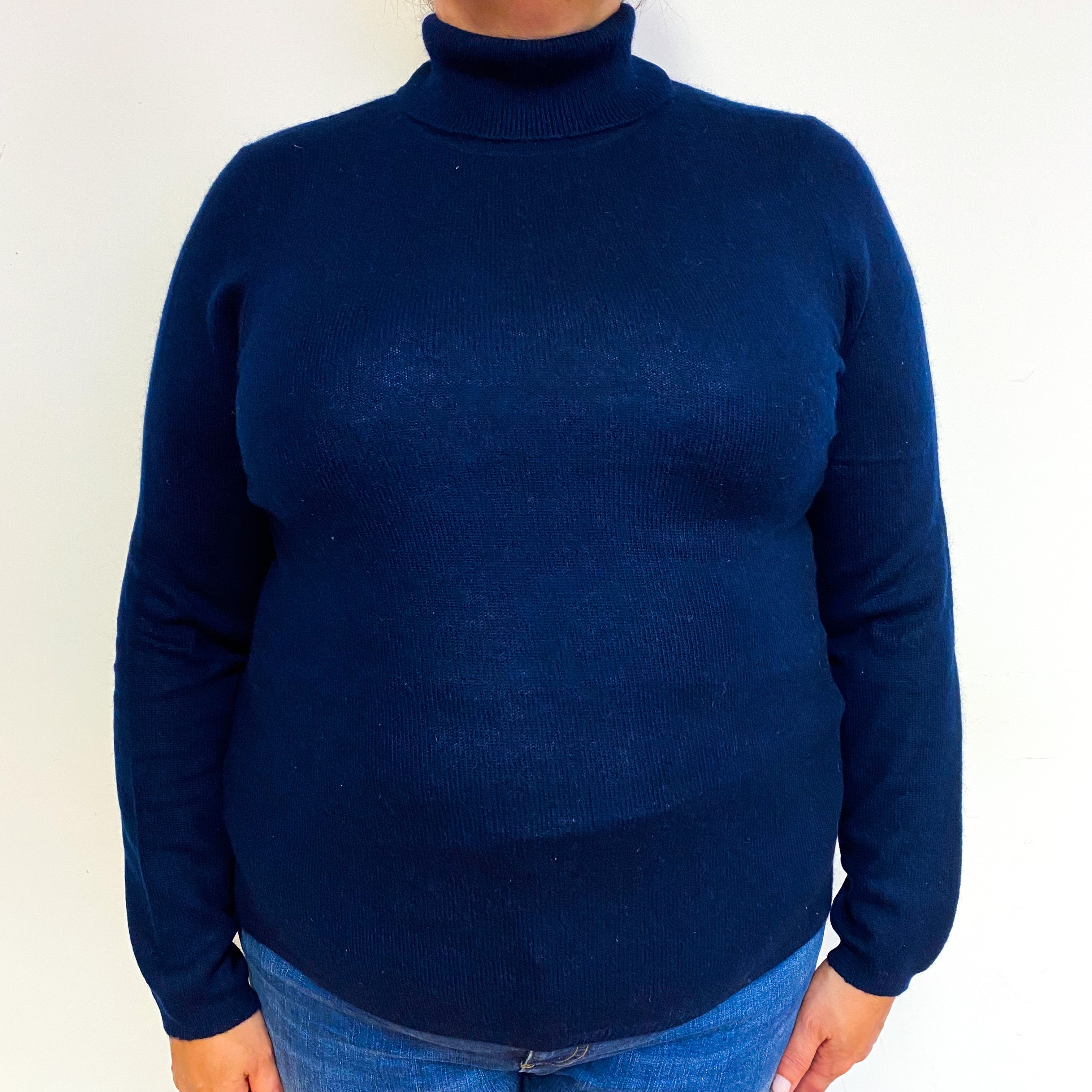 Navy Blue Cashmere Polo Neck Jumper Extra Large