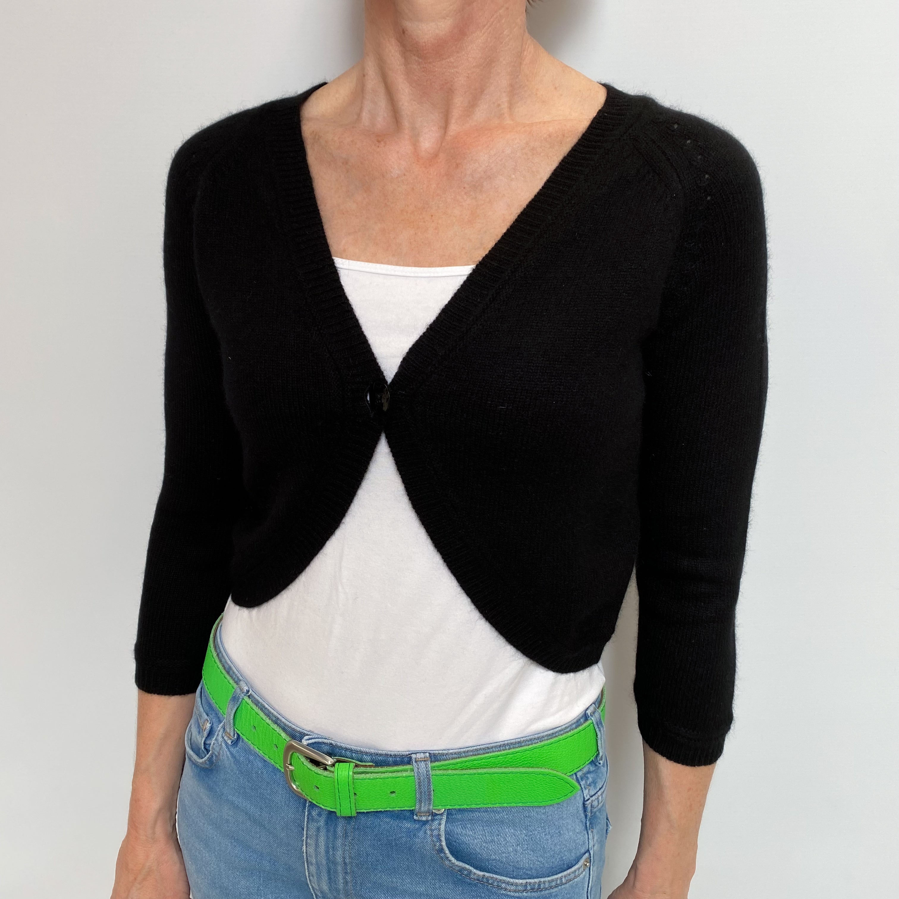 Black Cashmere V Neck Bolero Cardigan Small
