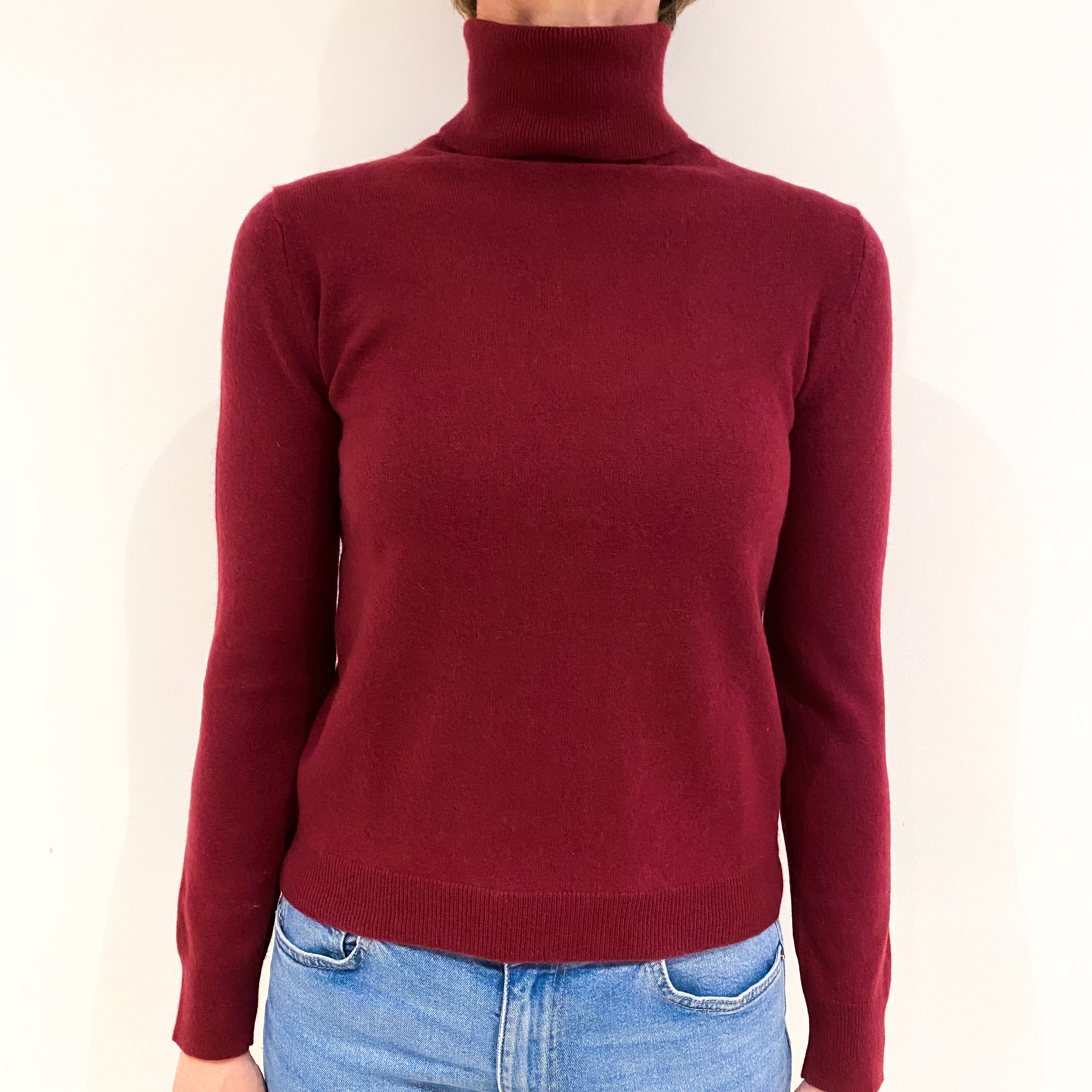 Burgundy Red Cashmere Polo Neck Jumper Small