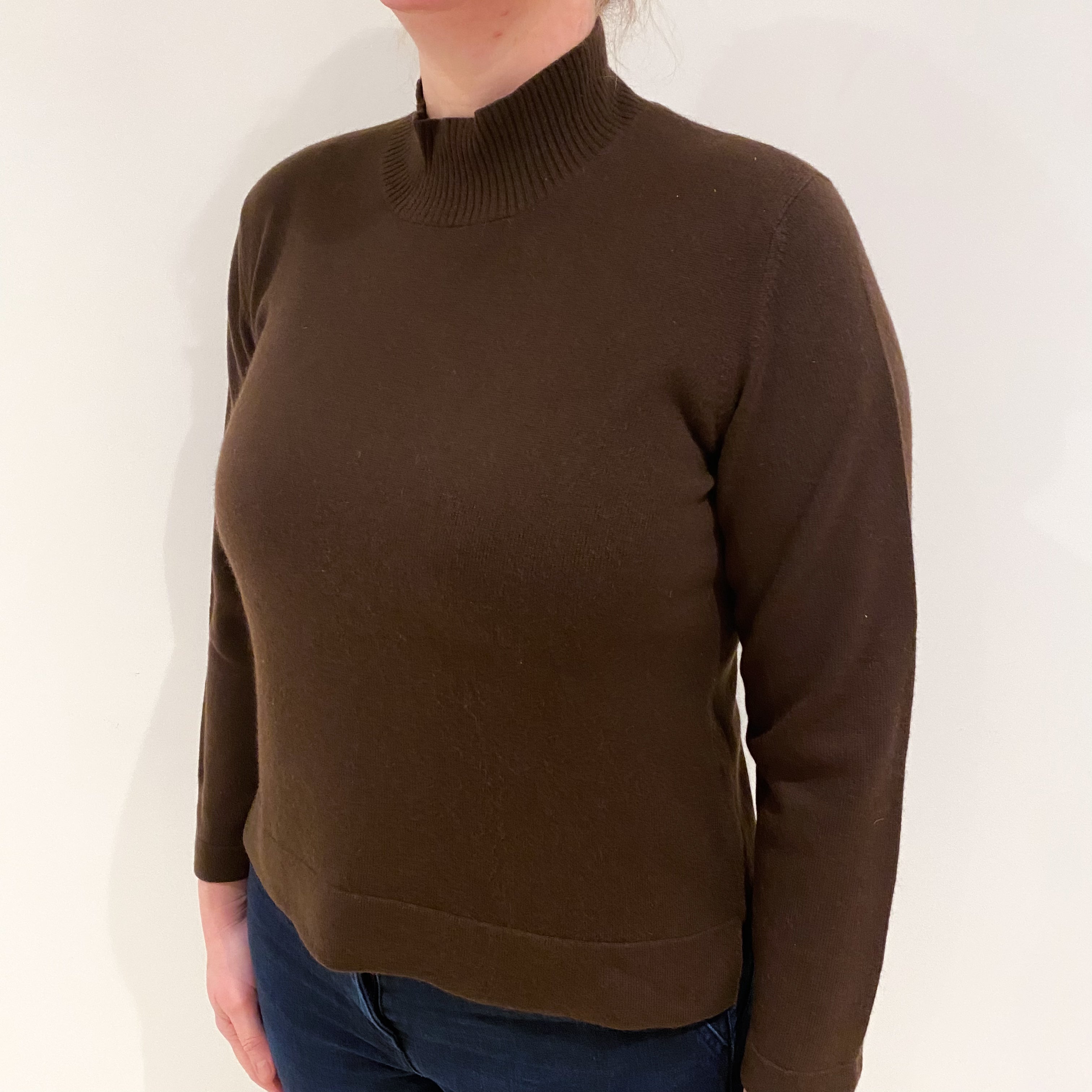 Chocolate Brown Cashmere Turtle Neck Jumper Large