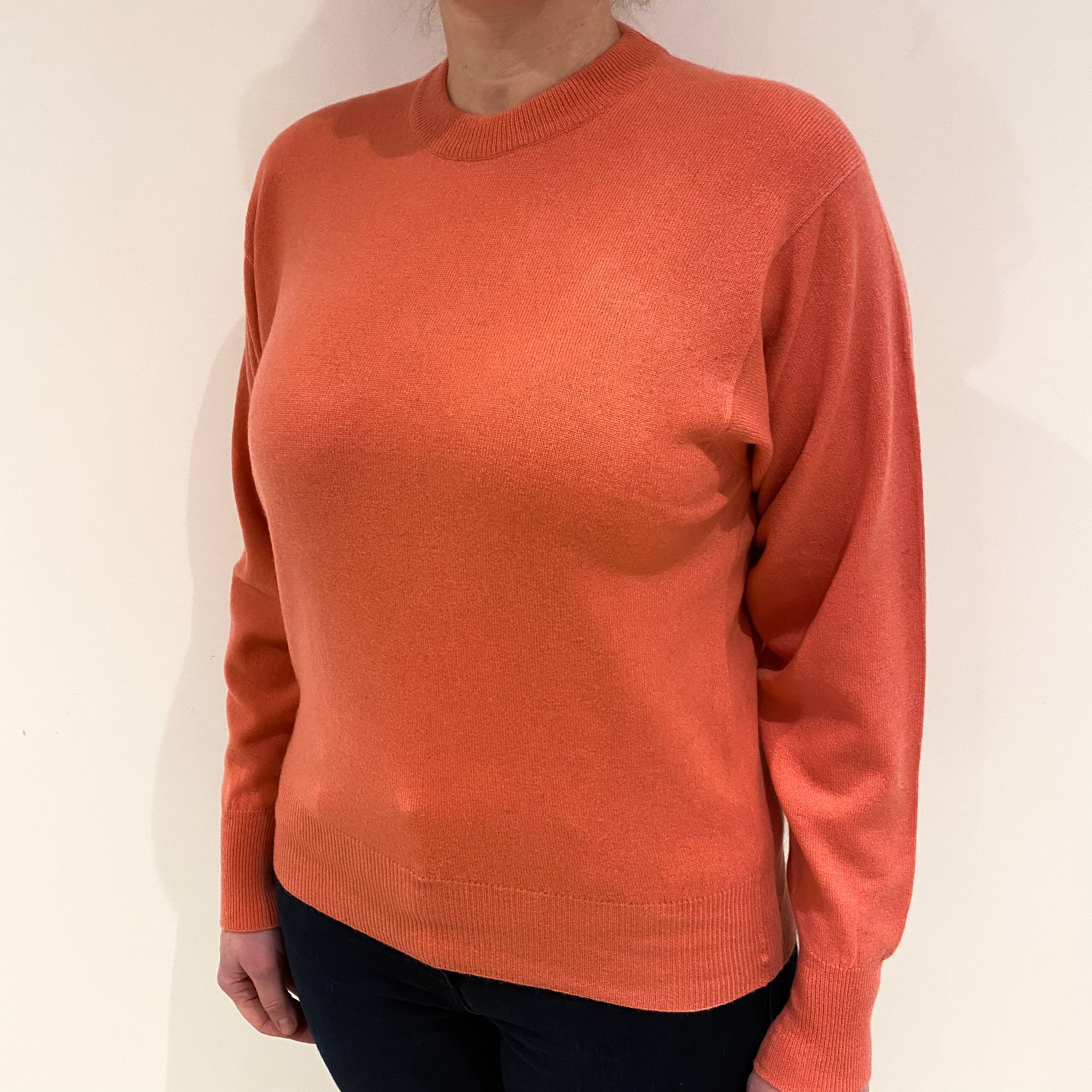 Coral Pink Cashmere Crew Neck Jumper Large