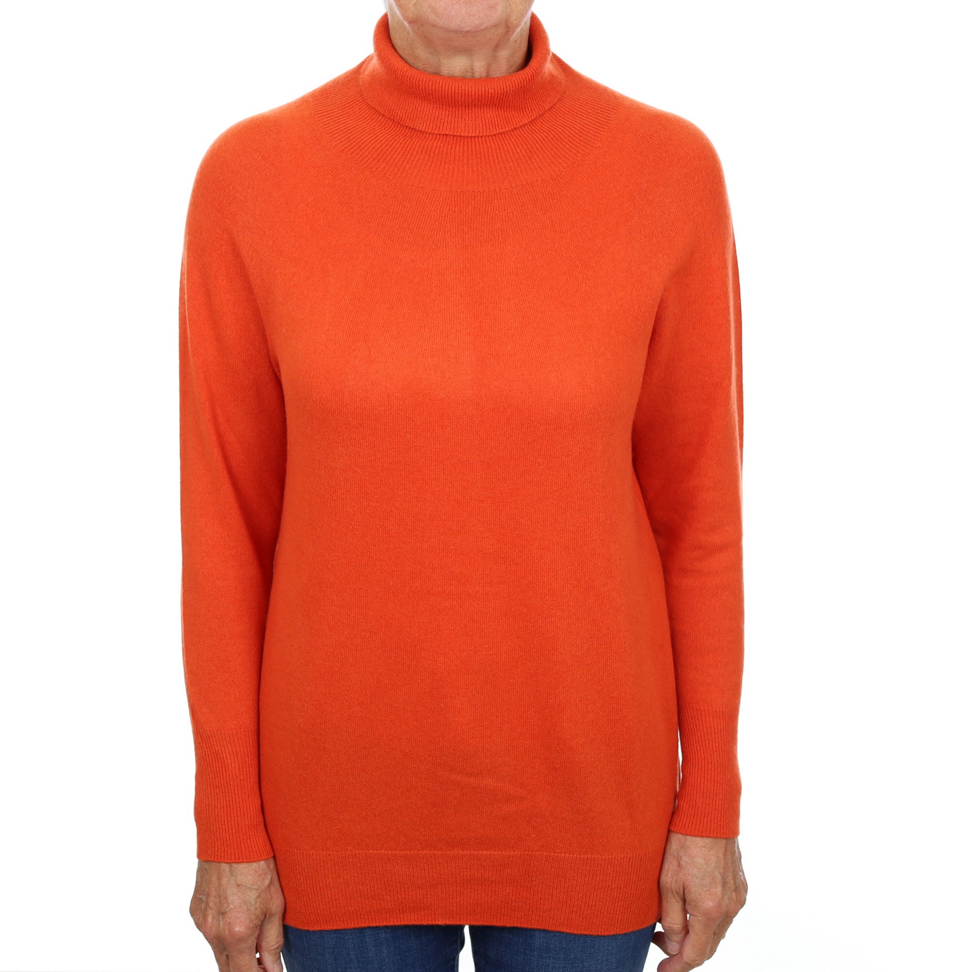 Tangerine Orange Cashmere Polo Neck Jumper Medium