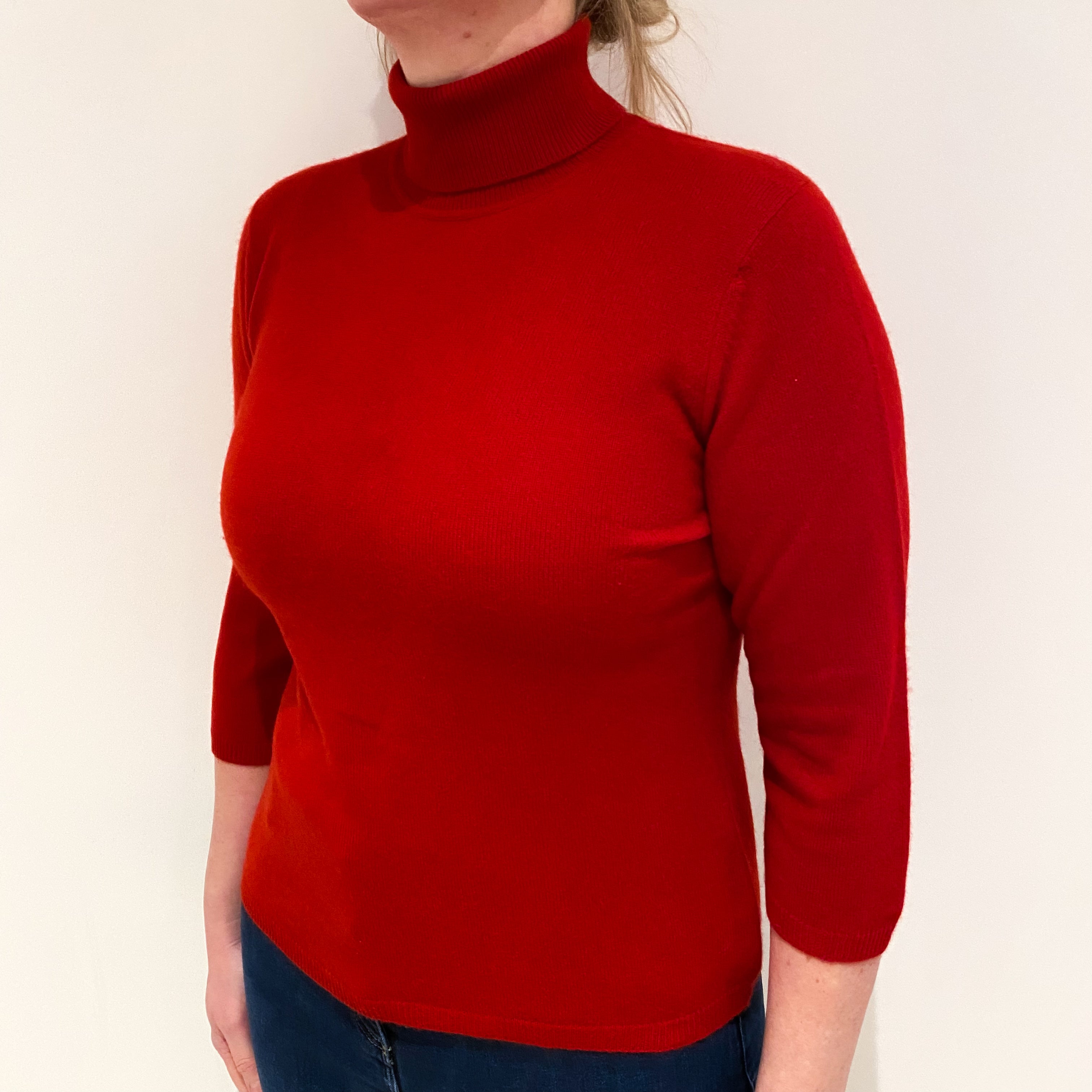 Post Box Red Cashmere Polo Neck Jumper Large