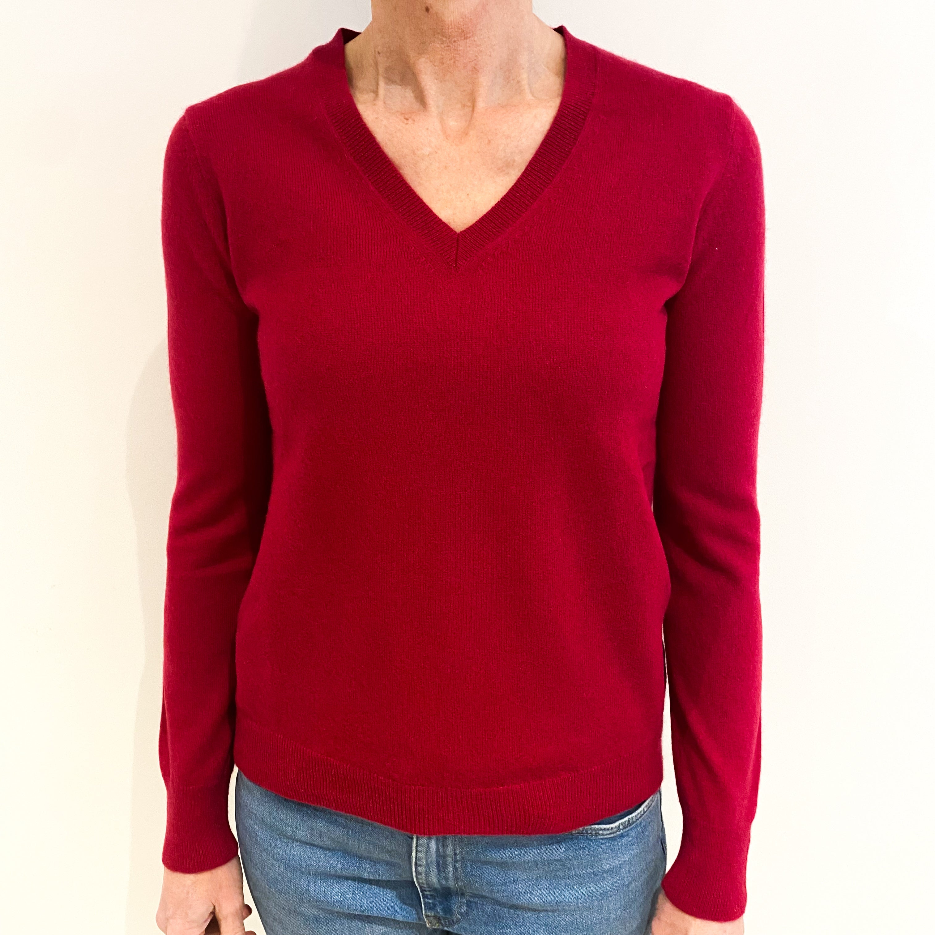 Cherry Pink Cashmere V Neck Jumper Small
