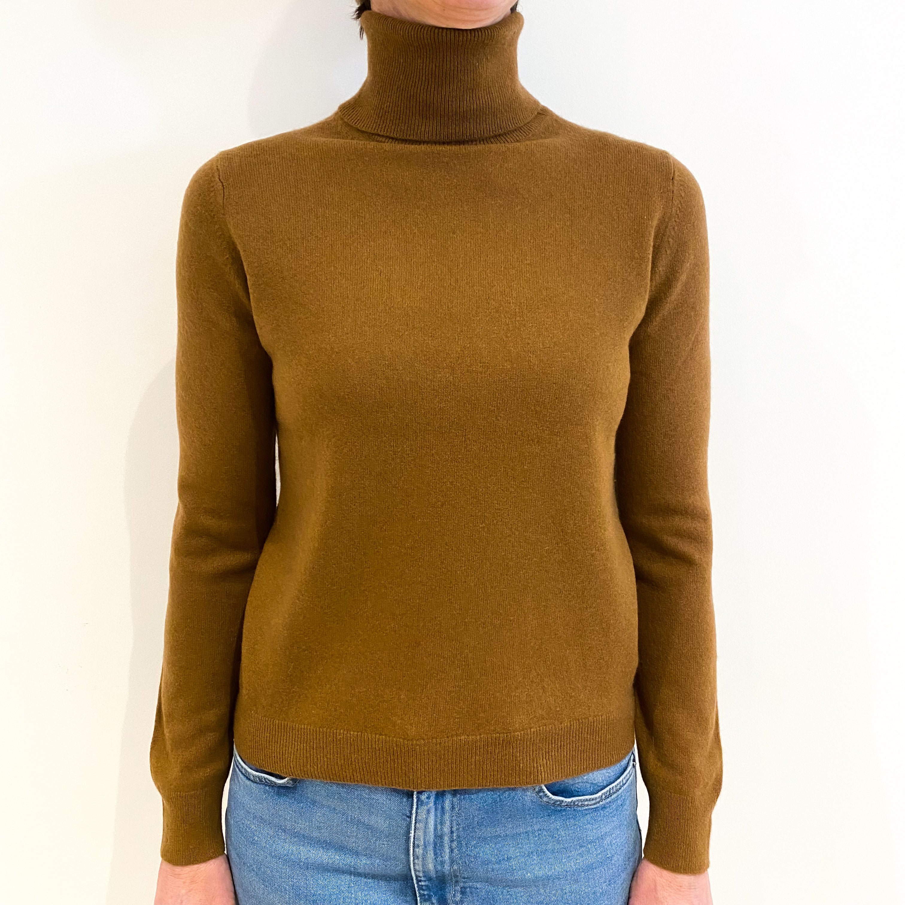 Cinnamon Brown Cashmere Polo Neck Jumper Small
