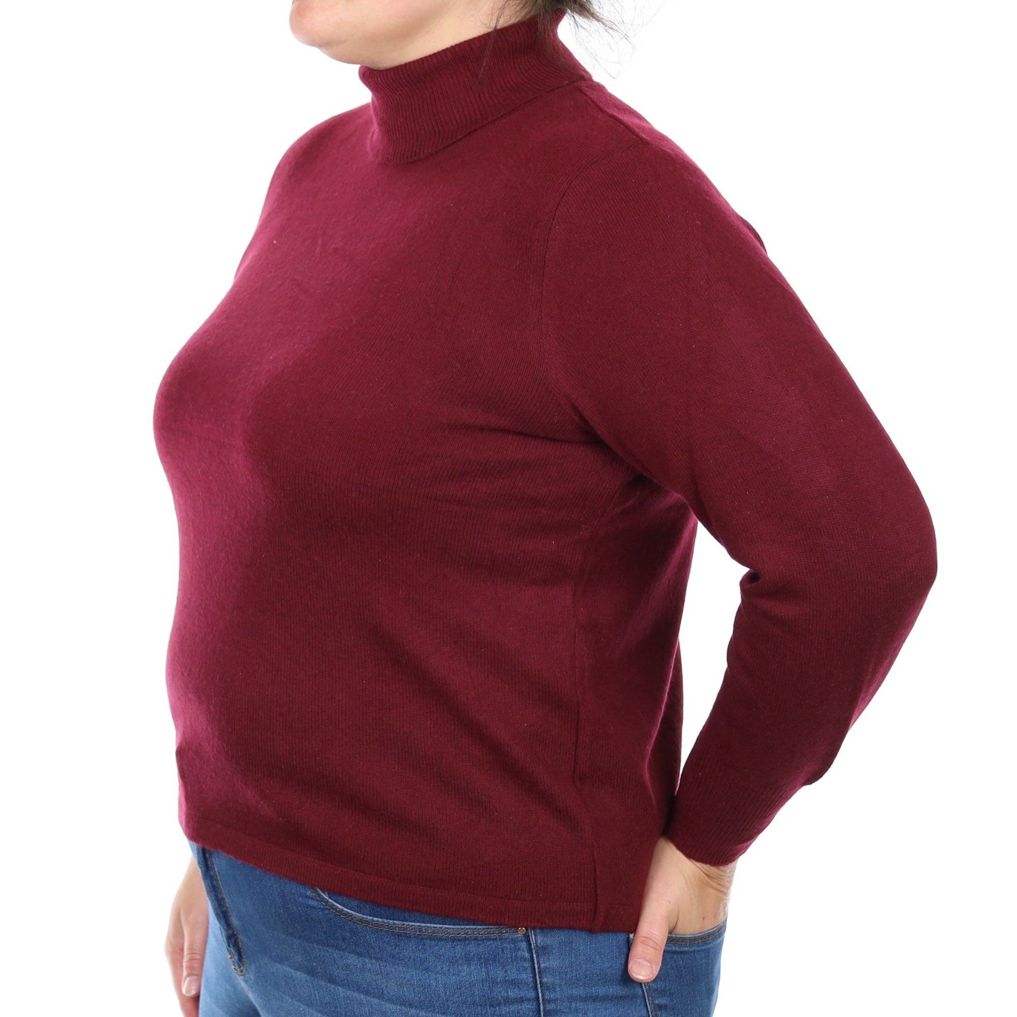 Burgundy Cashmere Polo Neck Jumper Large