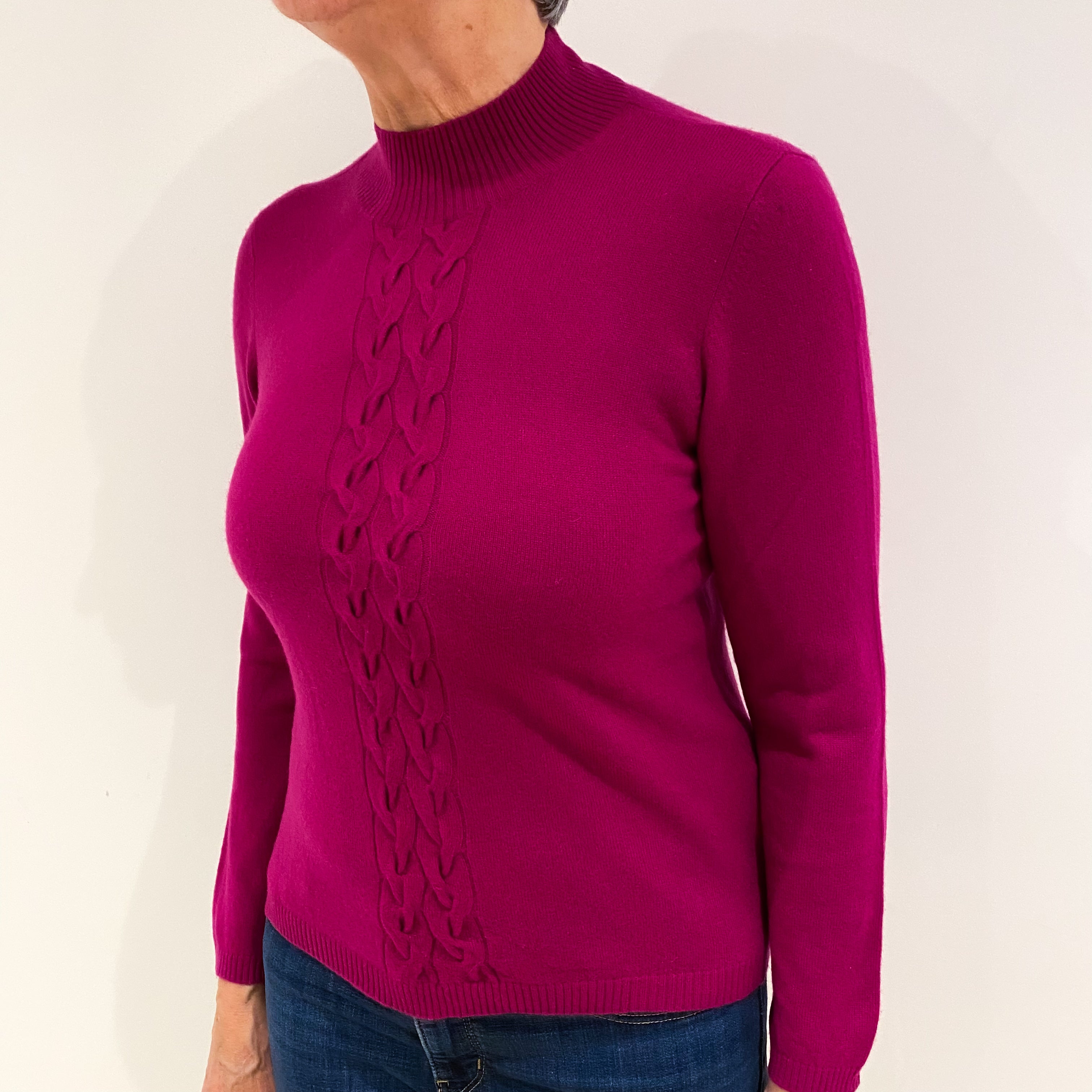 Magenta Pink Cashmere Turtle Neck Jumper Medium
