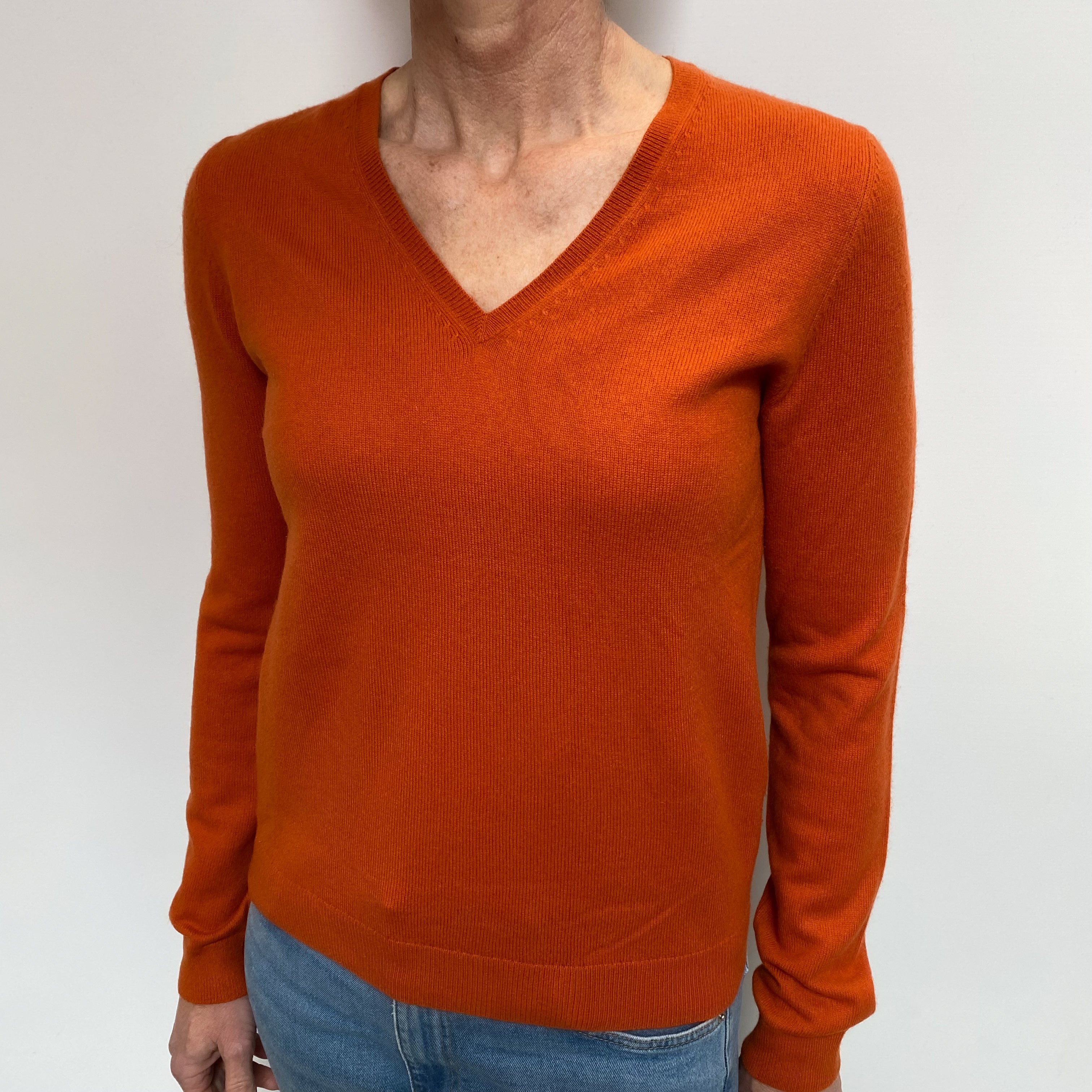 Pumpkin Orange Cashmere V Neck Jumper Small