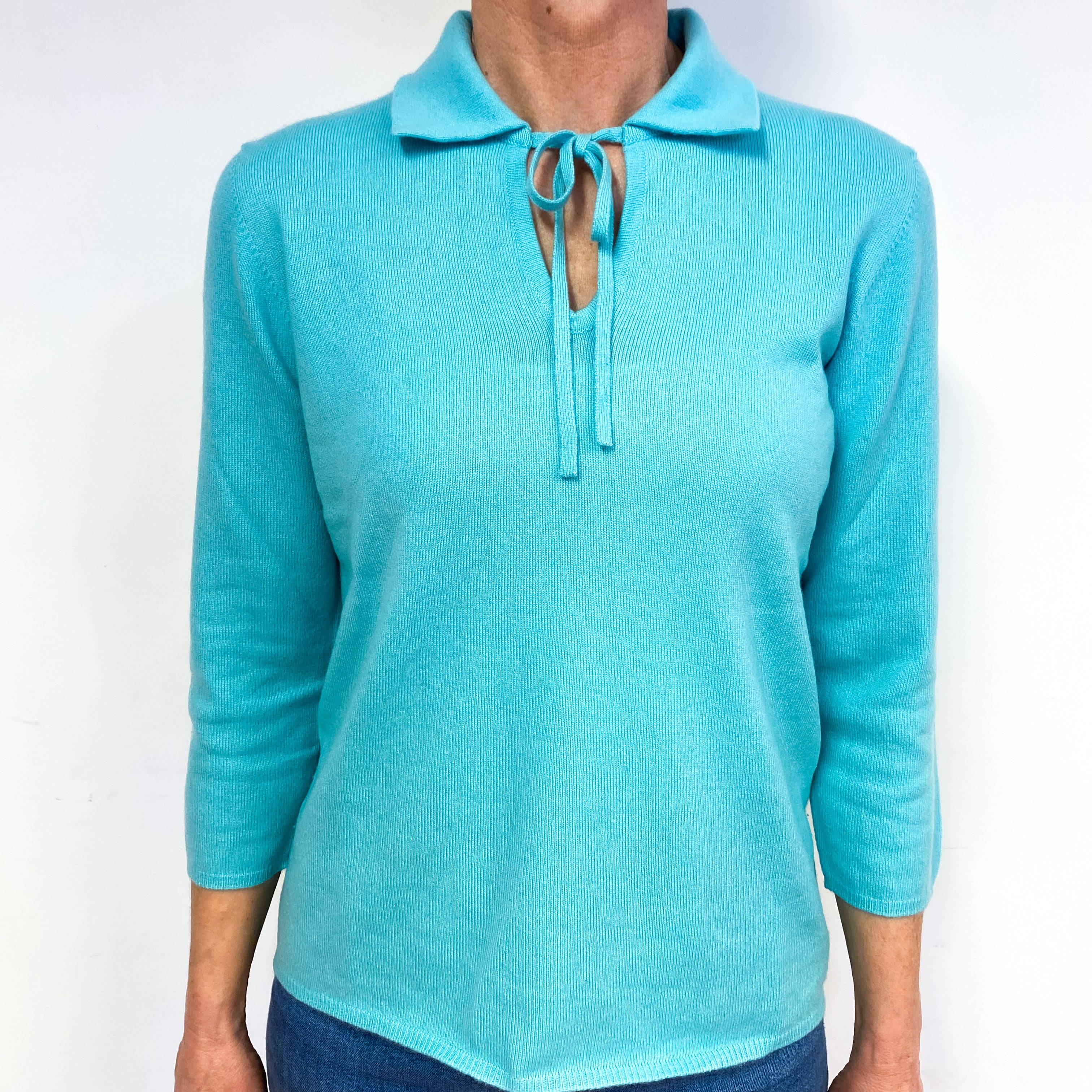 Aqua Blue Cashmere V-Neck Jumper Medium