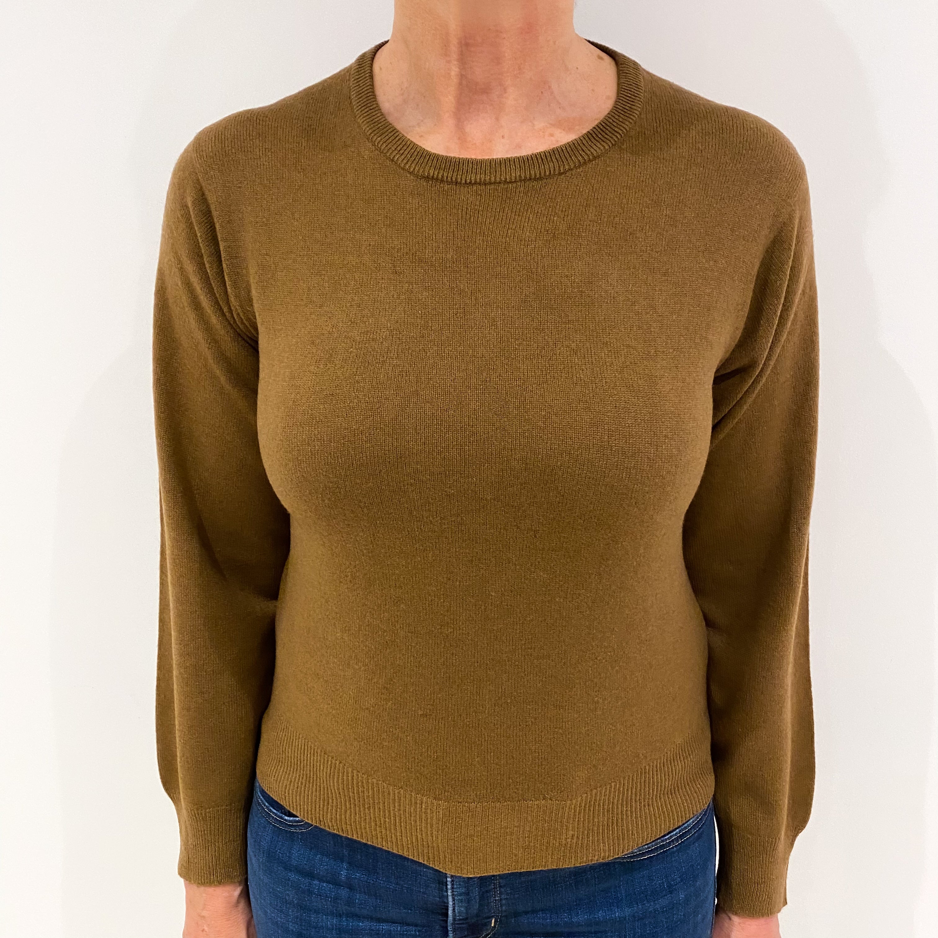 Pecan Brown Lightweight Cashmere Crew Neck Jumper Medium