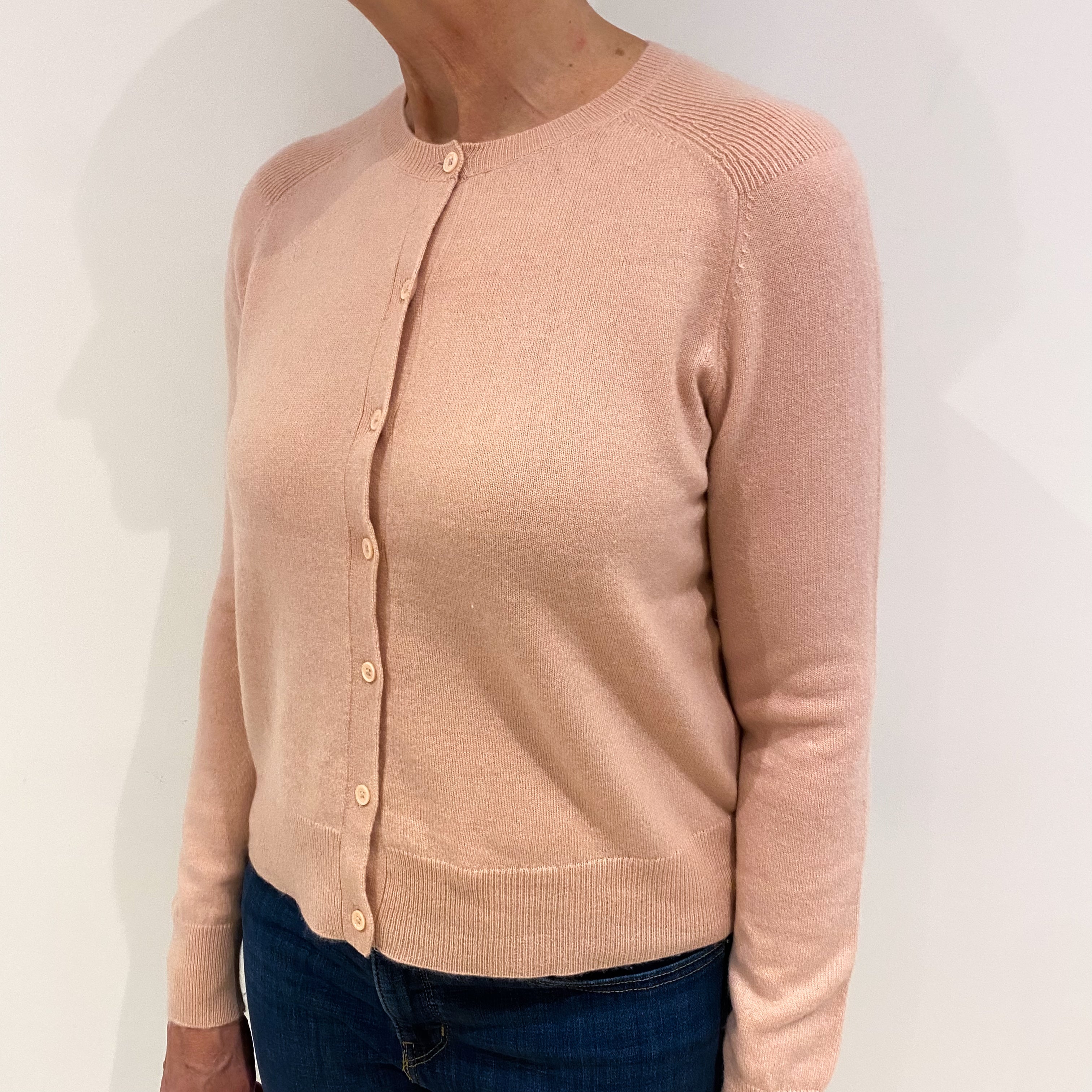 Blush Pink Cashmere Crew Neck Cardigan Medium