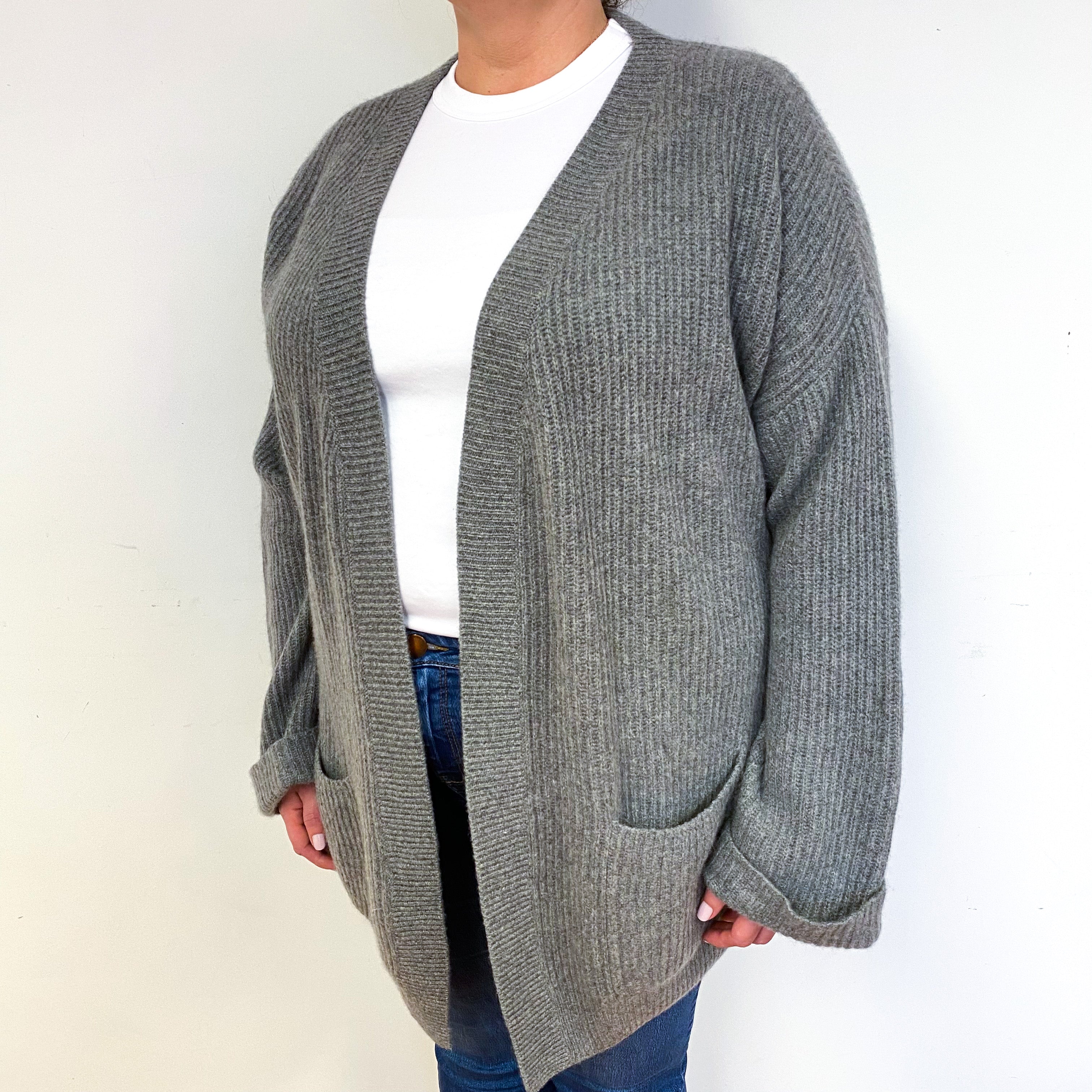 Steel Grey Slouchy Cashmere Edge to Edge Cardigan Extra Extra Large
