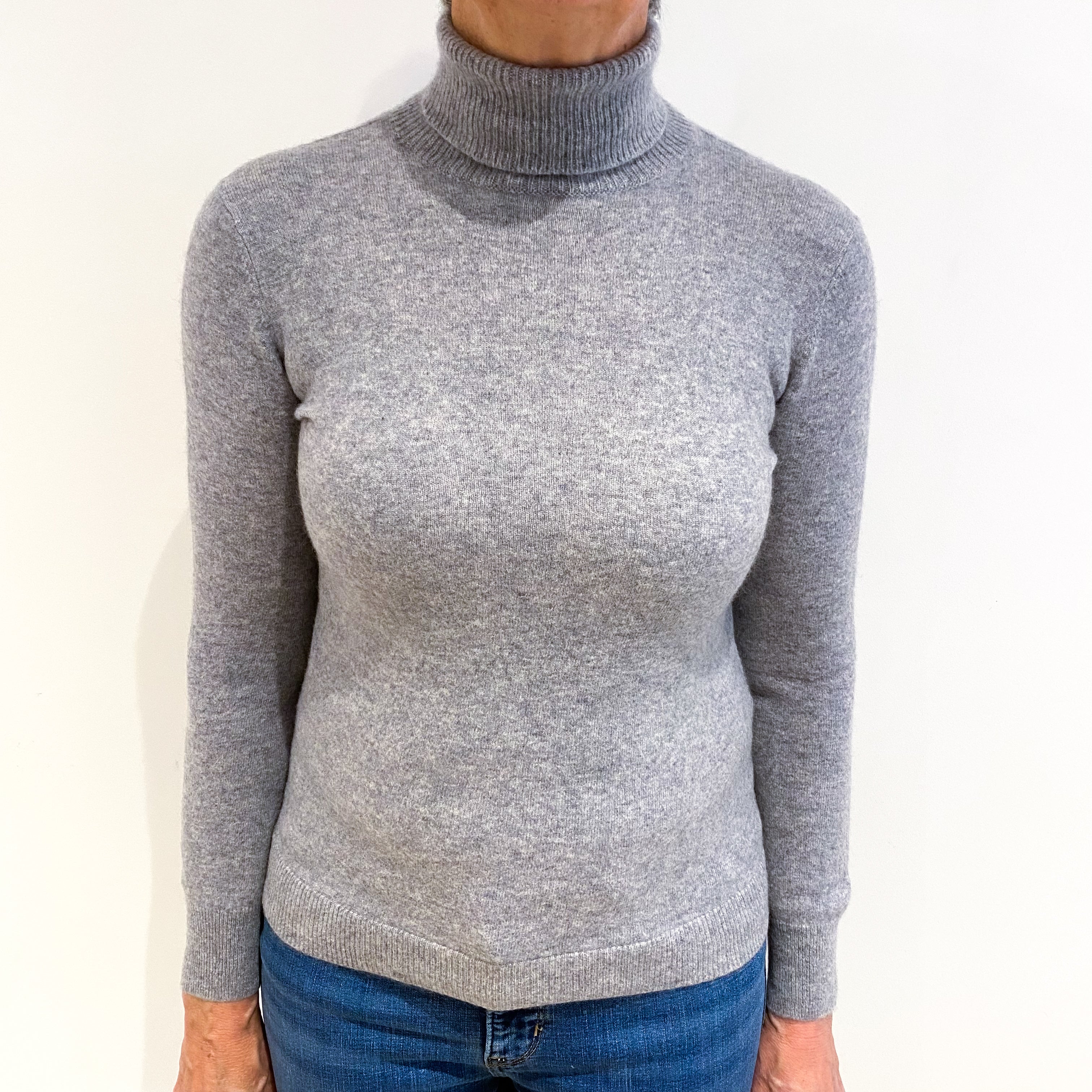 Smoke Grey Cashmere Polo Neck Jumper Medium