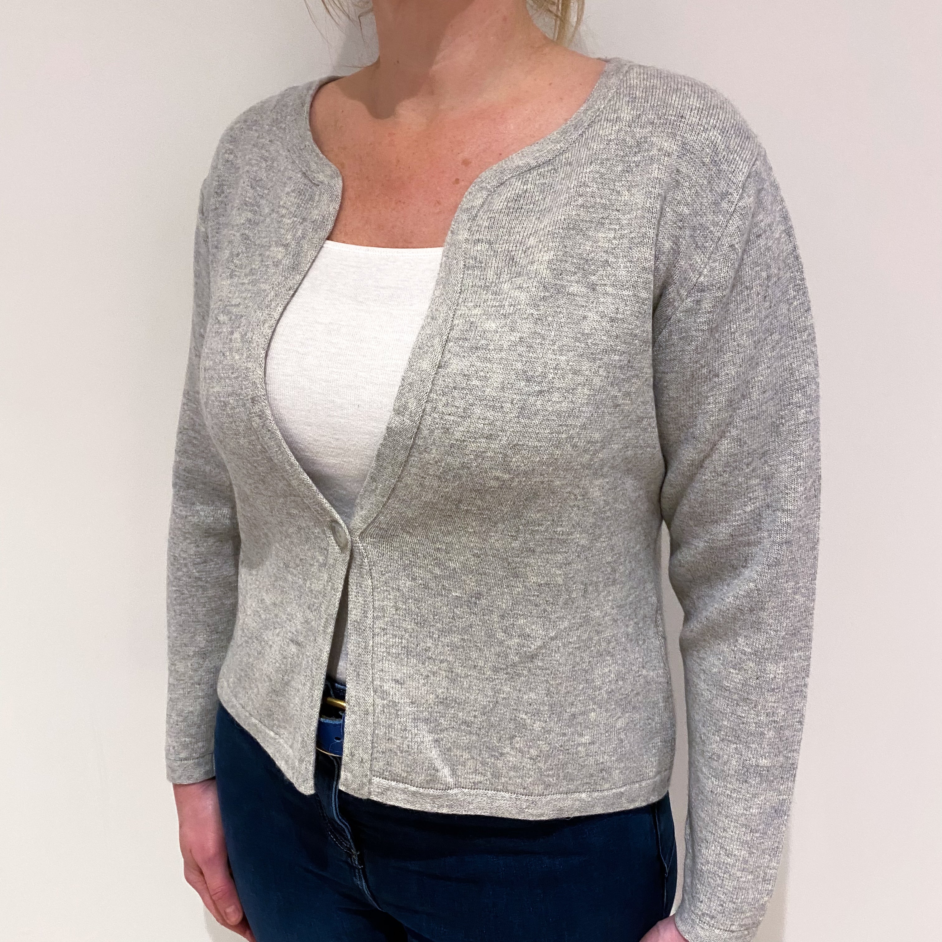 Smoke Grey Cashmere Notch Neck Cardigan Large
