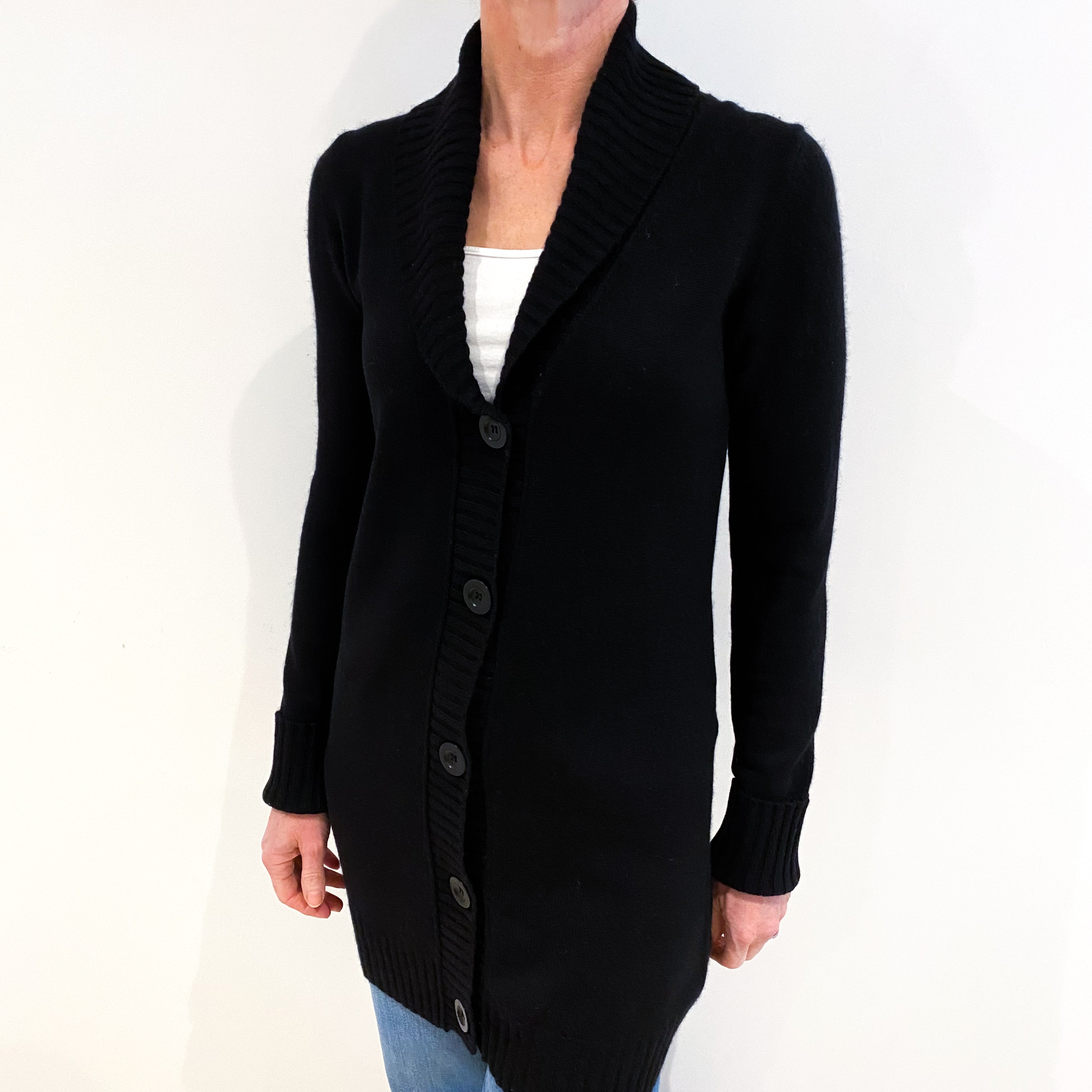 Juicy Couture Black Cashmere Shawl Collared Longline Cardigan Small