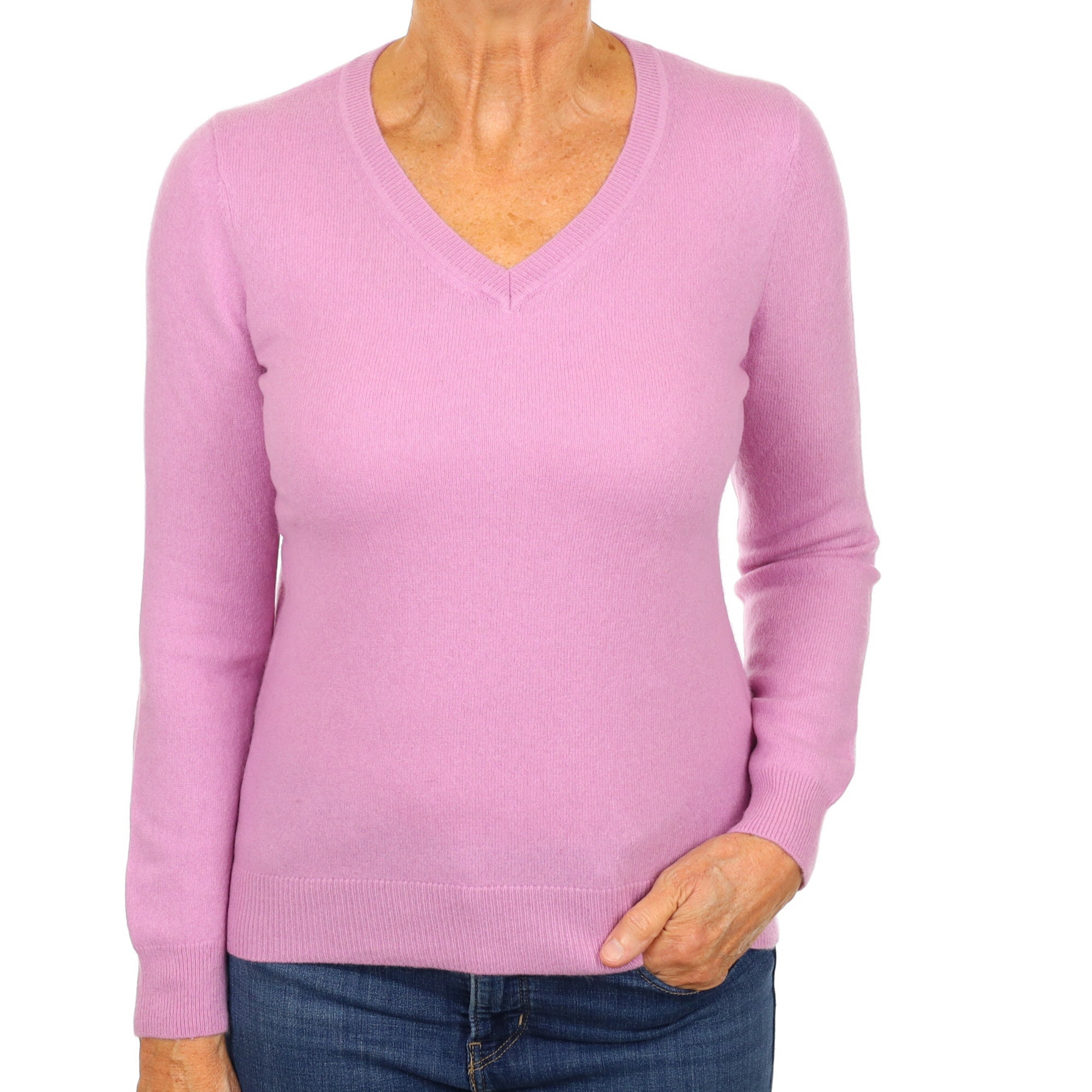 Foxglove Pink Cashmere V Neck Jumper Medium