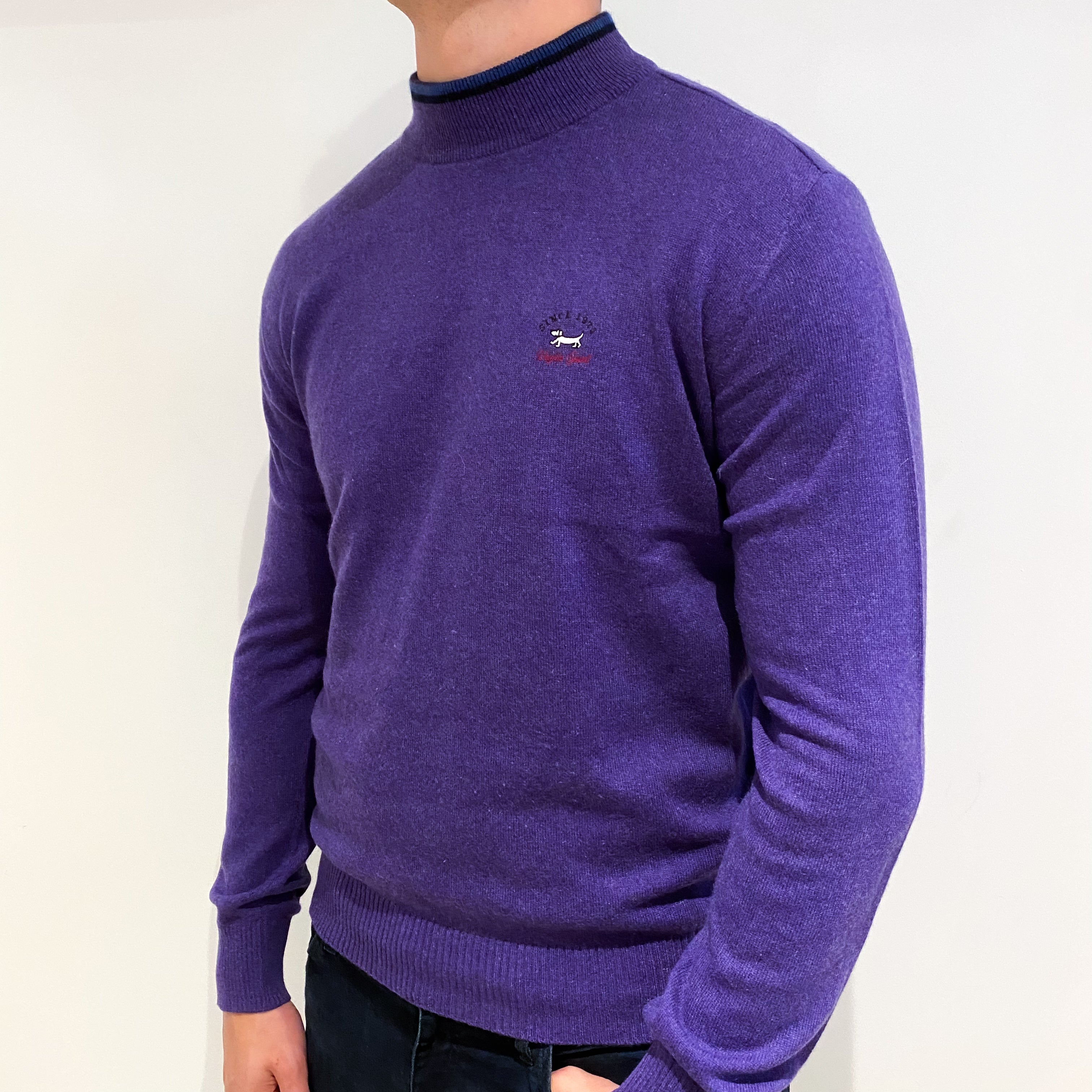 Men's Purple Cashmere Turtle Neck Jumper Extra Large