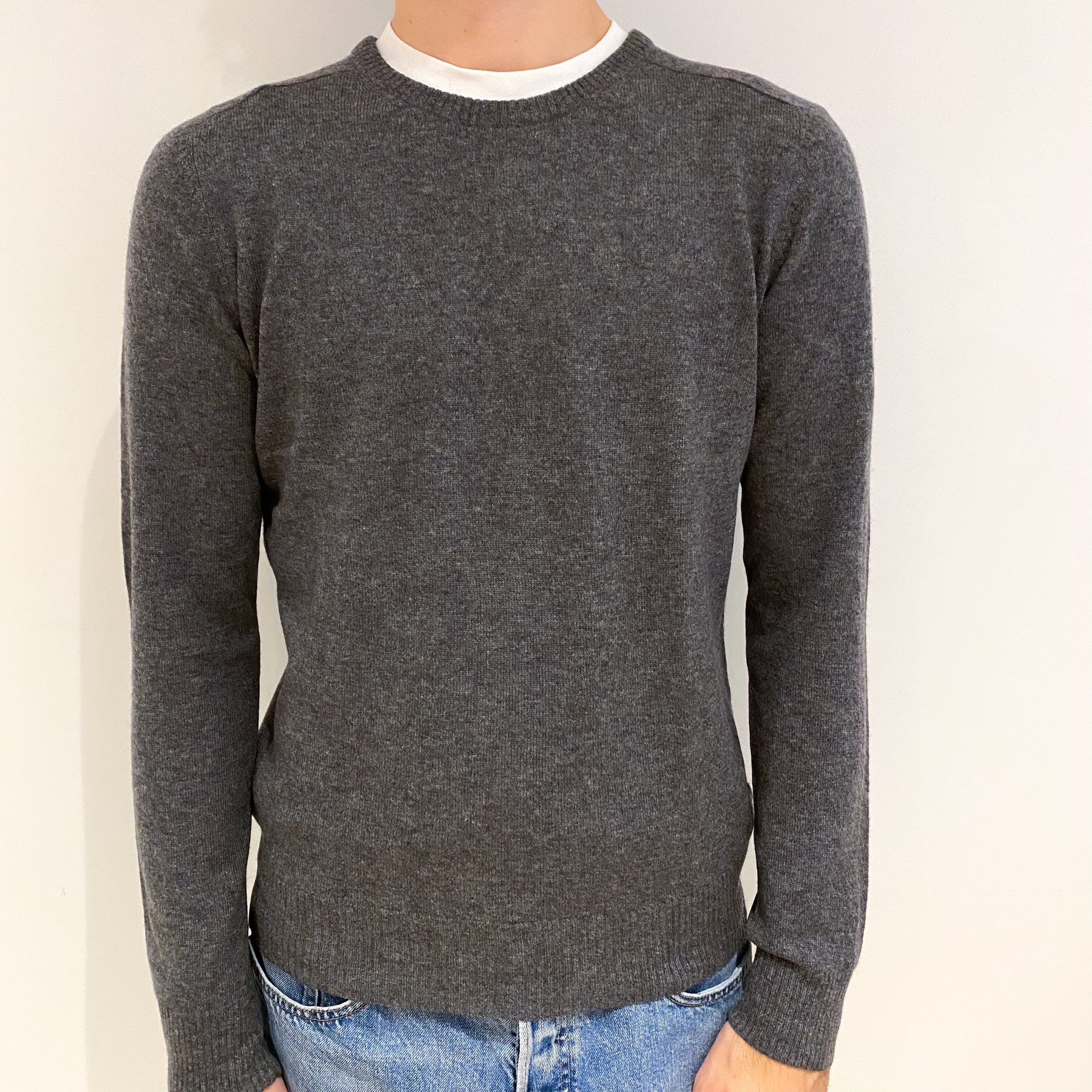 Men's Slate Grey Cashmere Crew Neck Jumper Medium