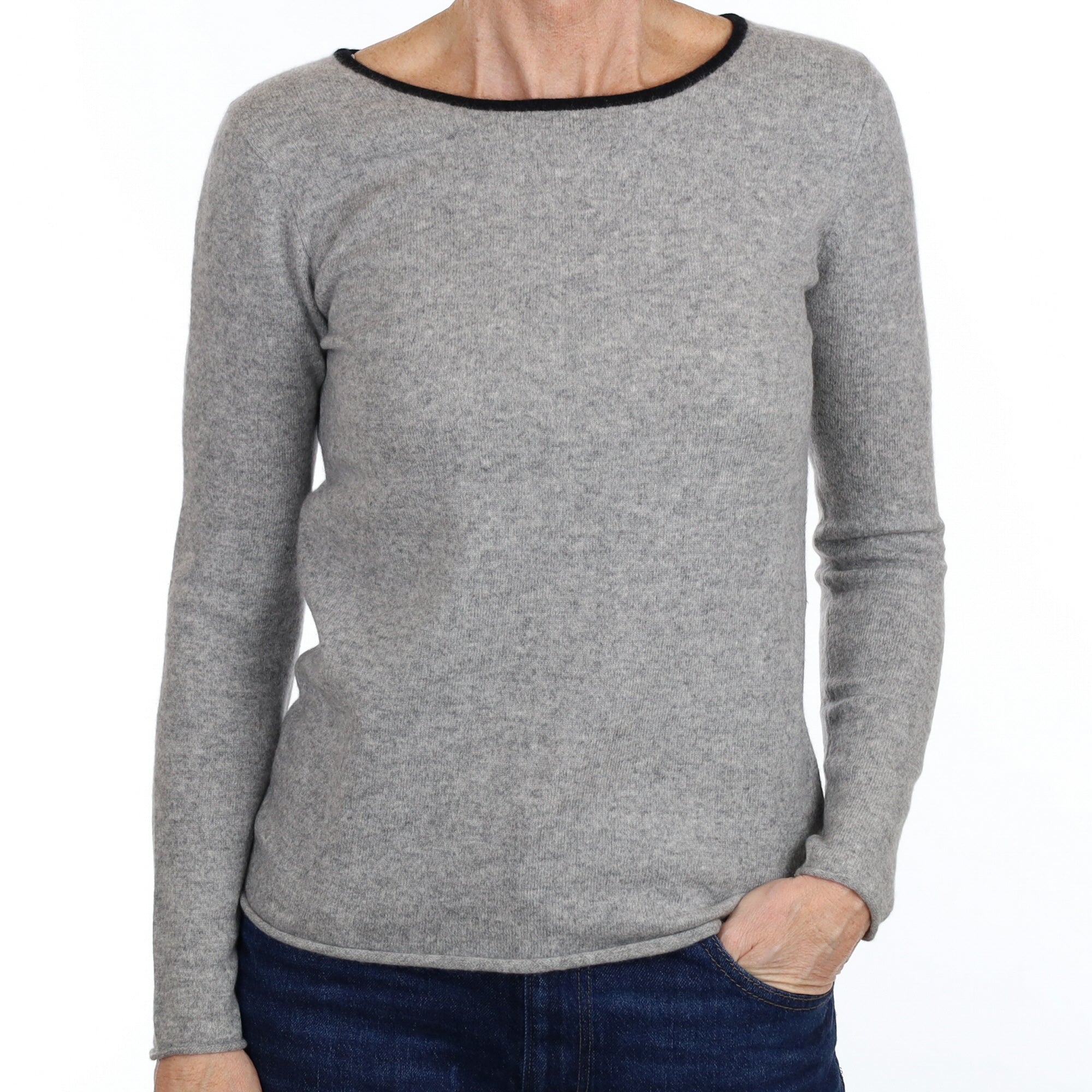 Grey Bow Detail Cashmere Crew Neck Jumper Small