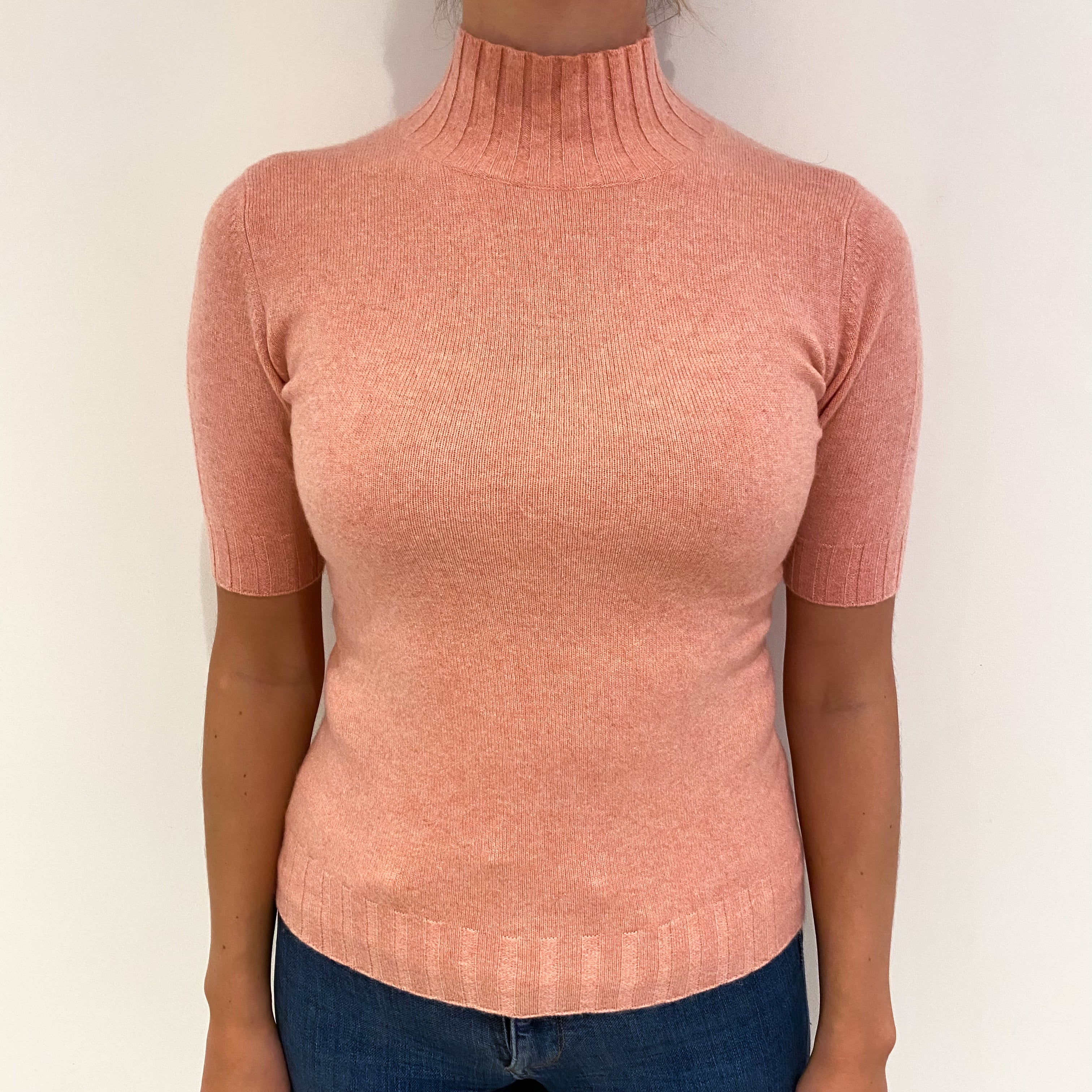 Pale Coral Cashmere Turtle Neck Jumper Small