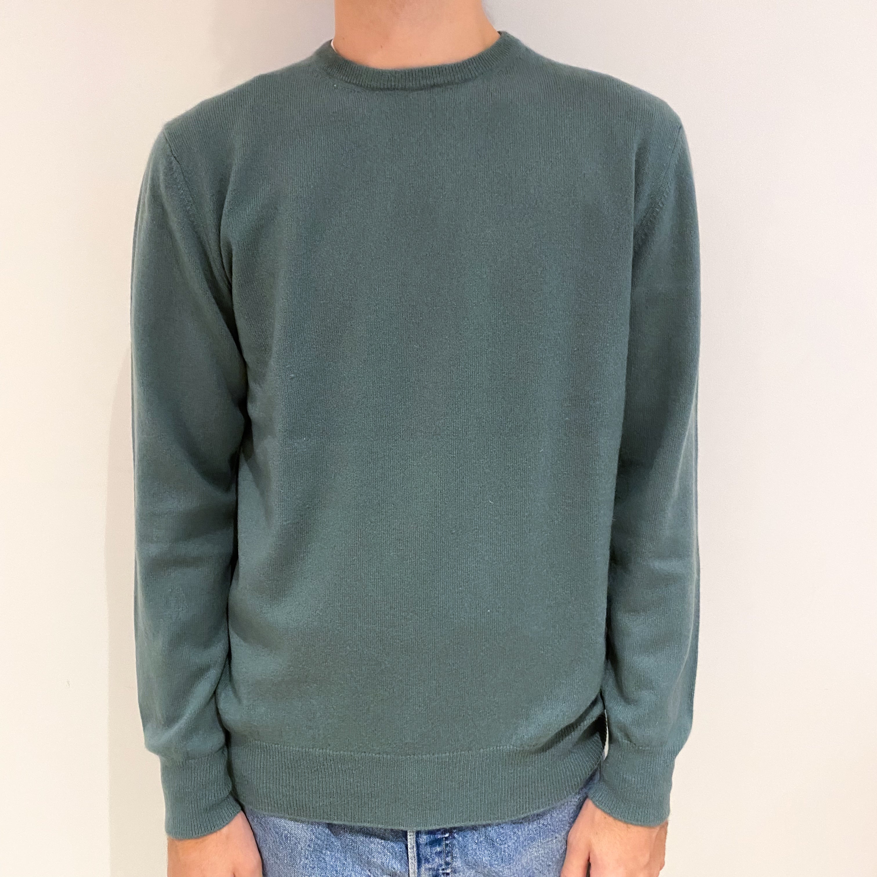 Men's Sage Green Cashmere Crew Neck Jumper Large