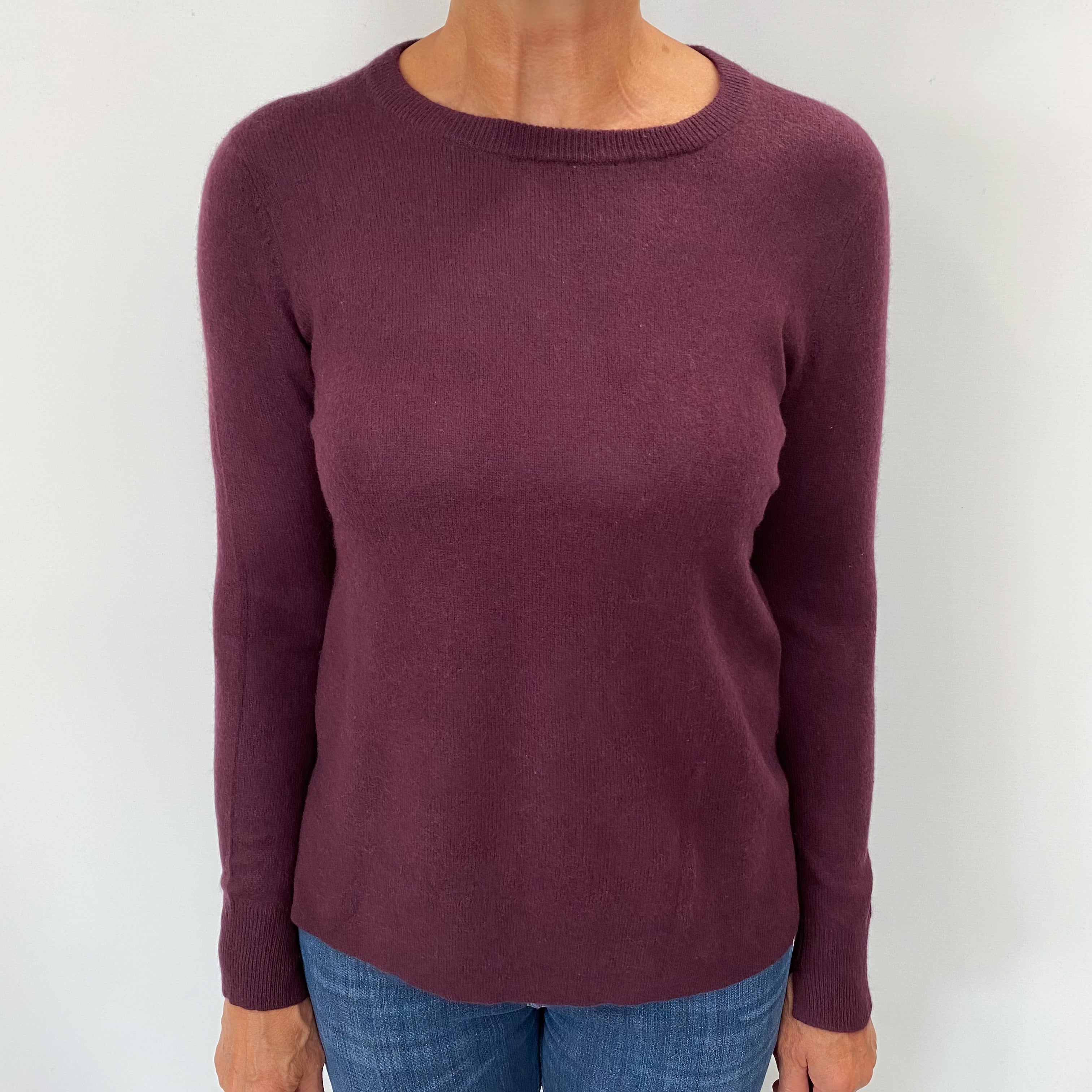 Aubergine Purple Cashmere Crew Neck Jumper Medium