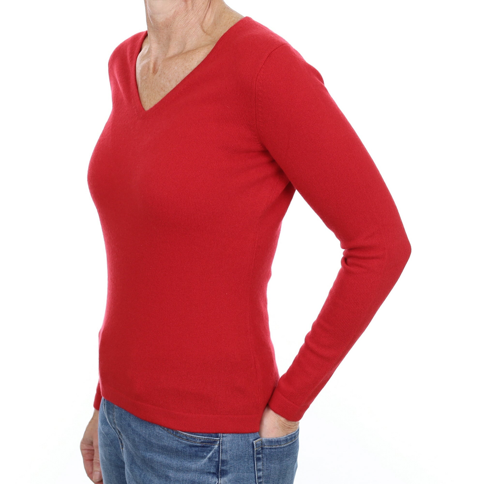 New Post Box Red Cashmere V Neck Small