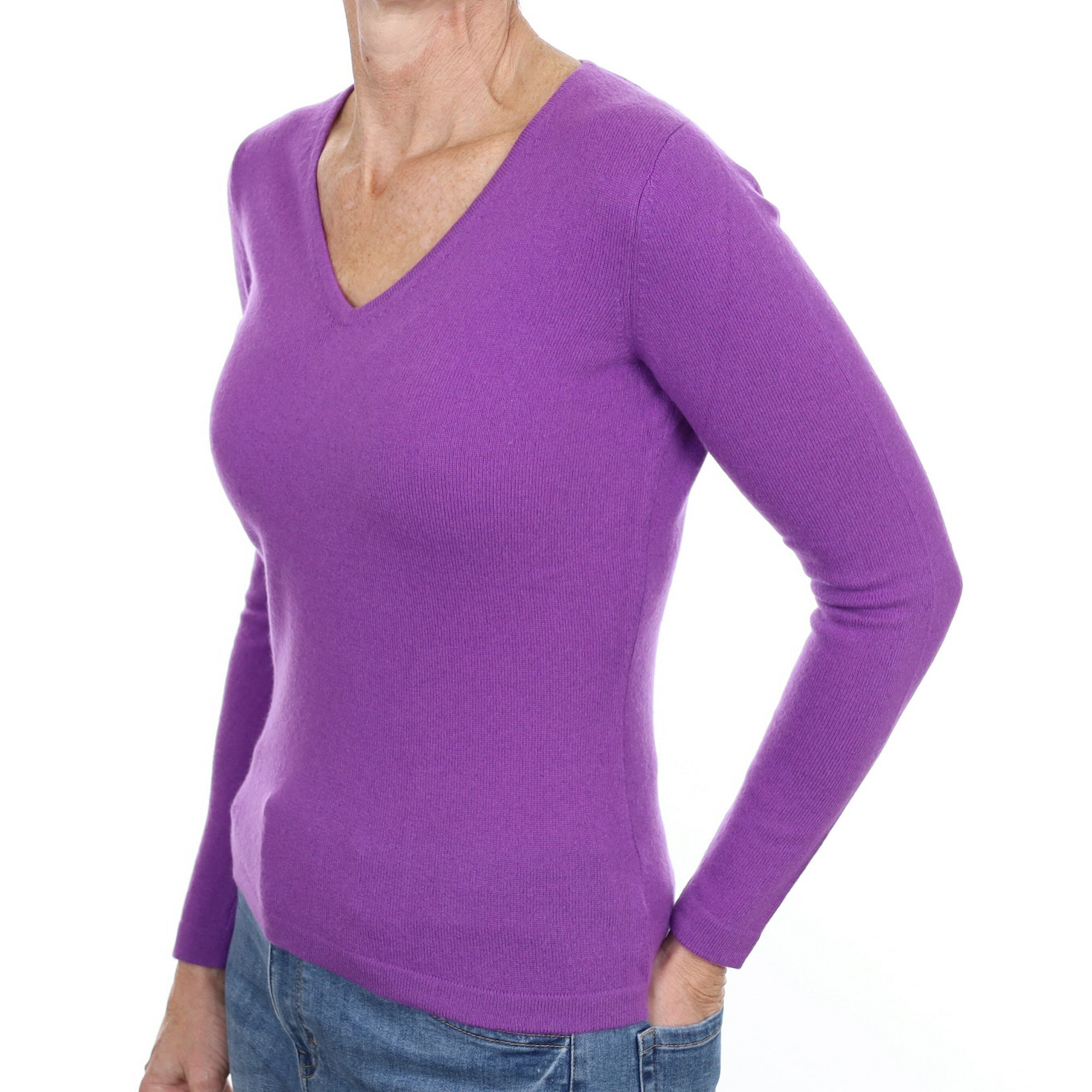 New Violet Purple Cashmere V Neck Small