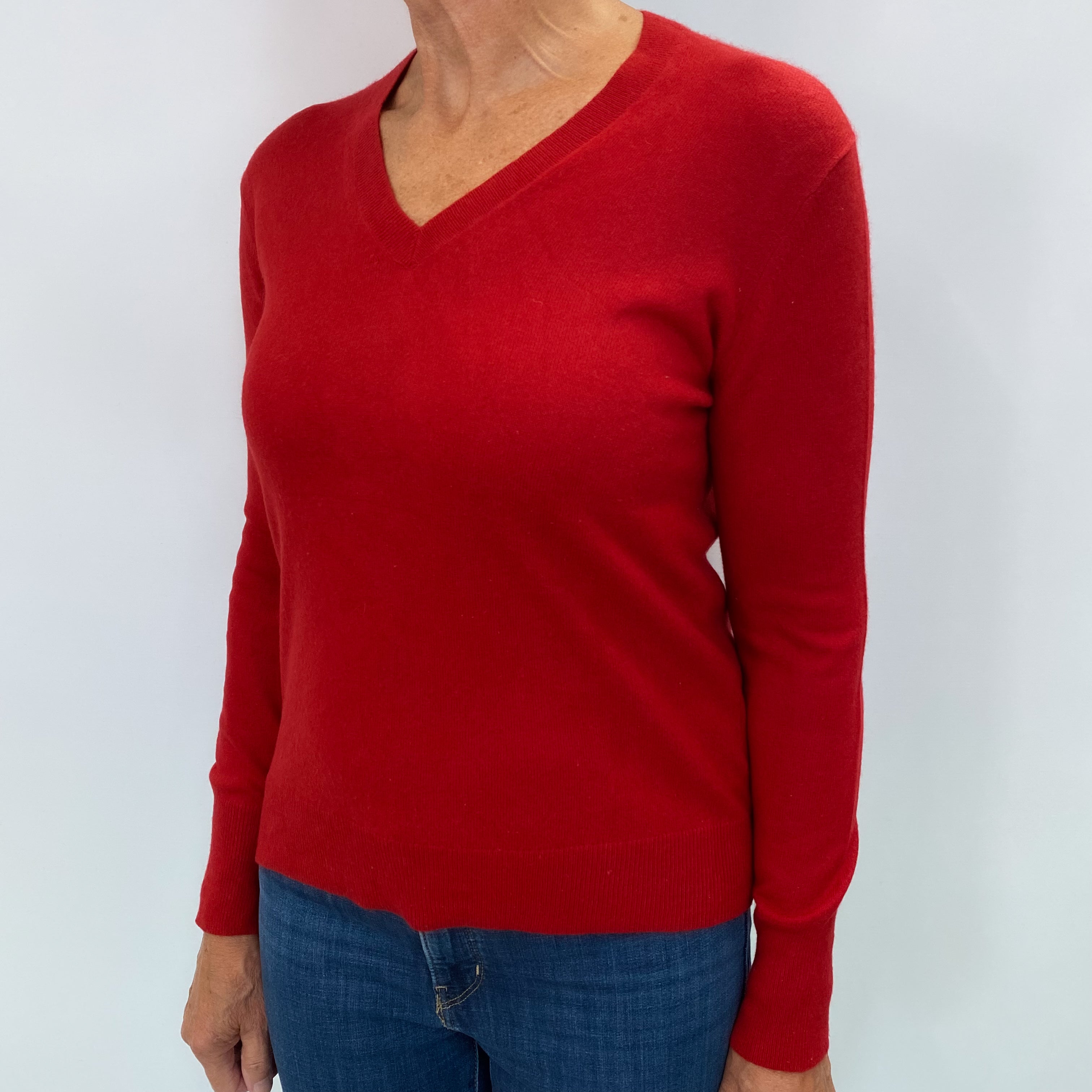 Scarlet Red Cashmere V Neck Jumper Medium