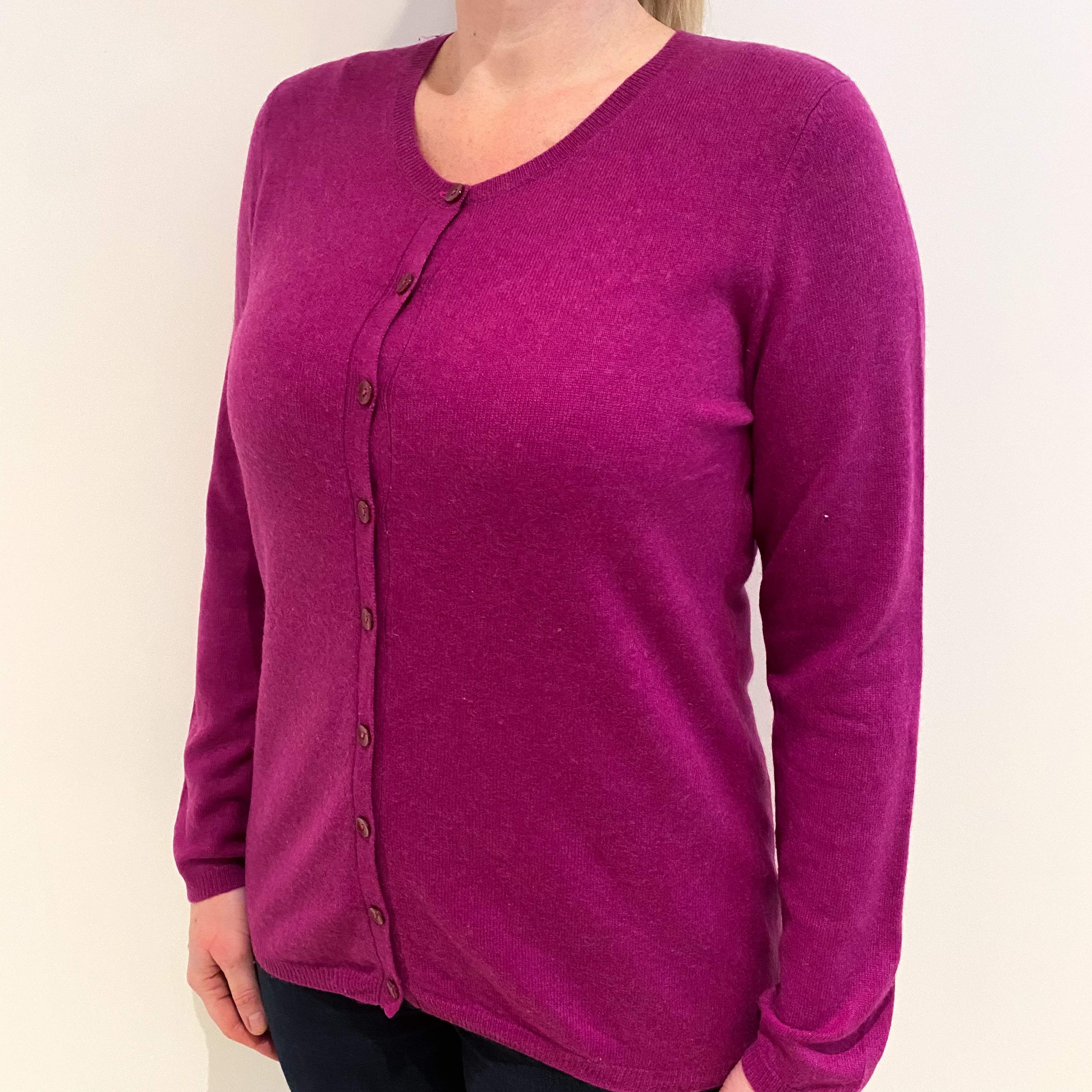 Magenta Purple Cashmere Crew Neck Cardigan Large