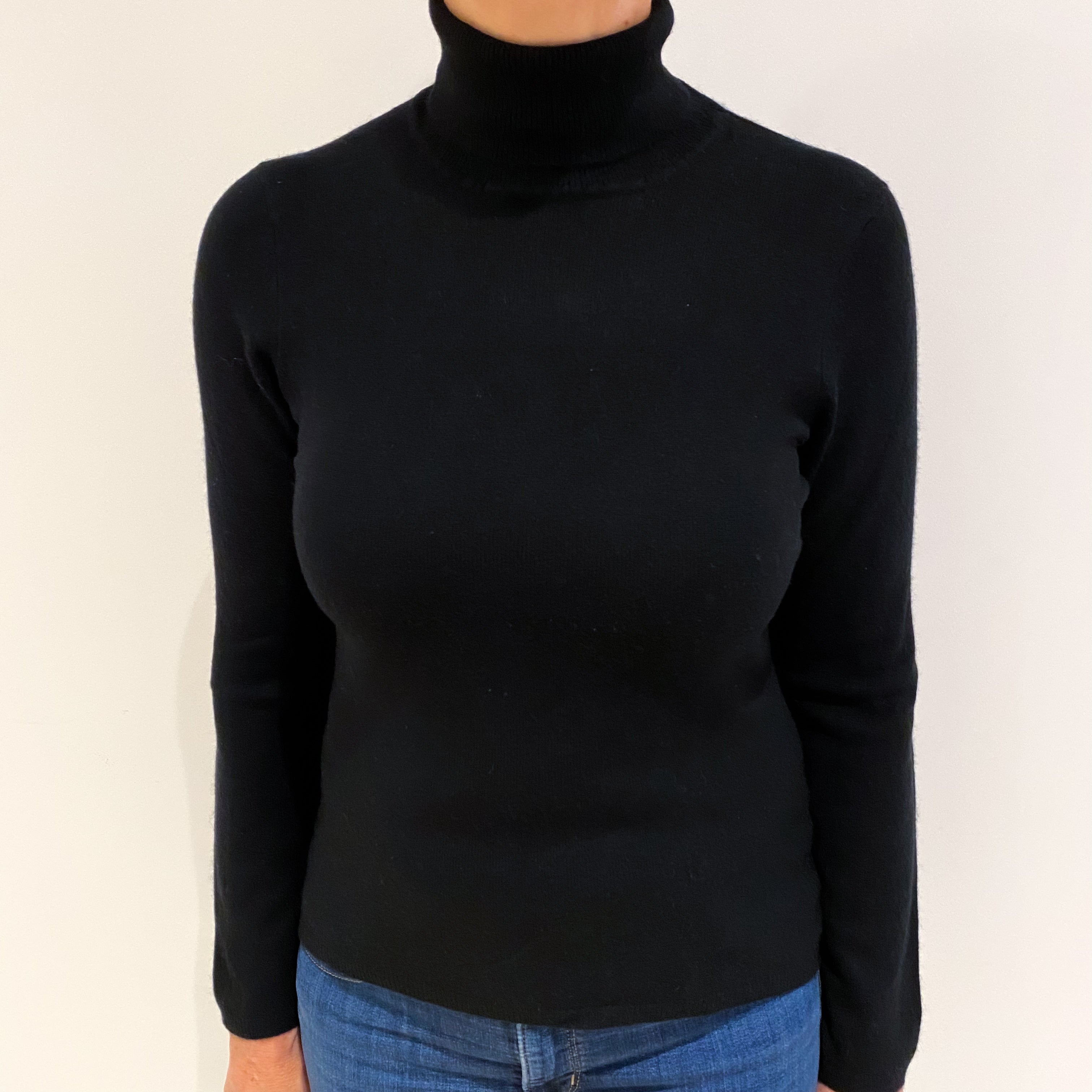 Black Cashmere Polo Neck Jumper Medium