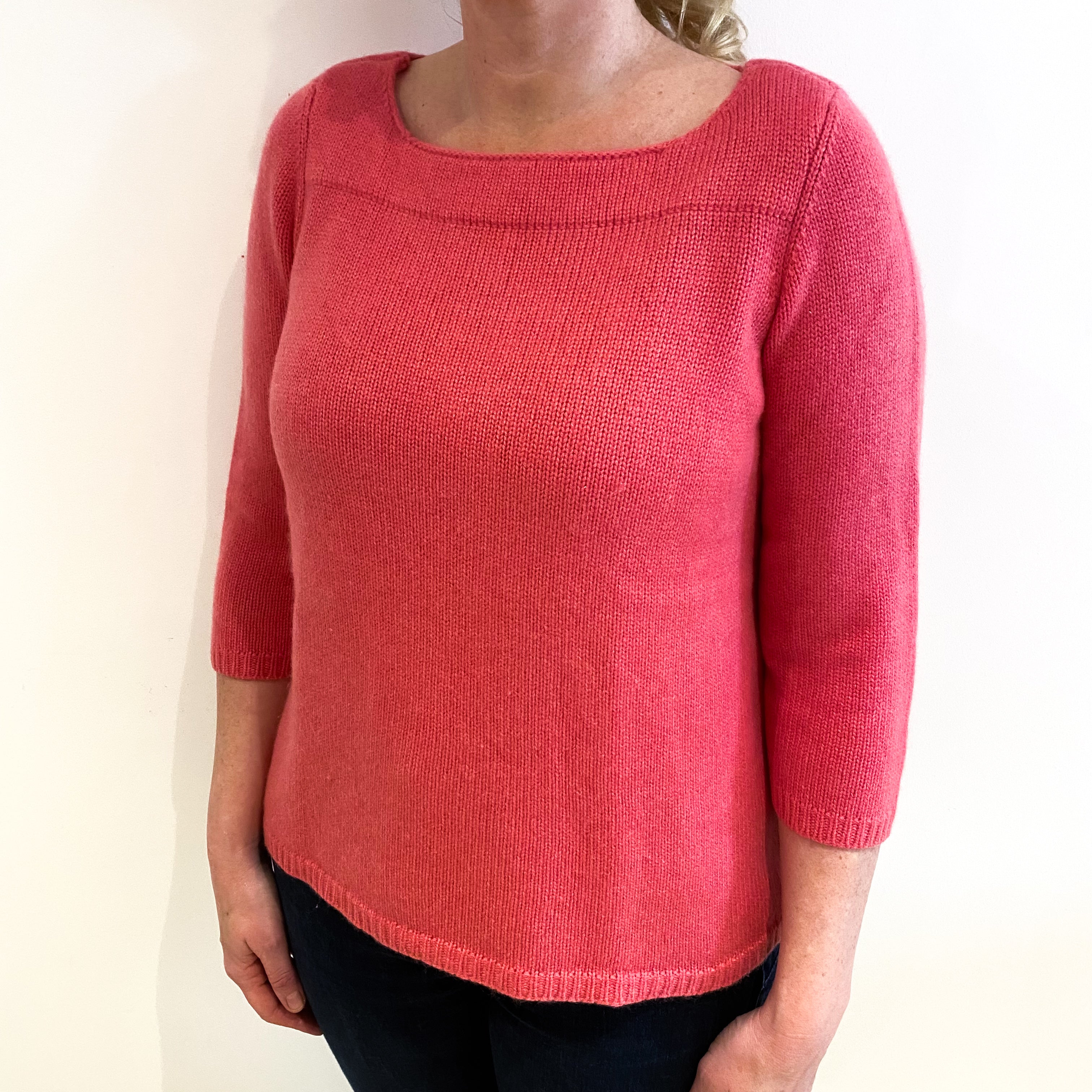 Candy Pink Cashmere Chunky Scoop Neck Jumper Large