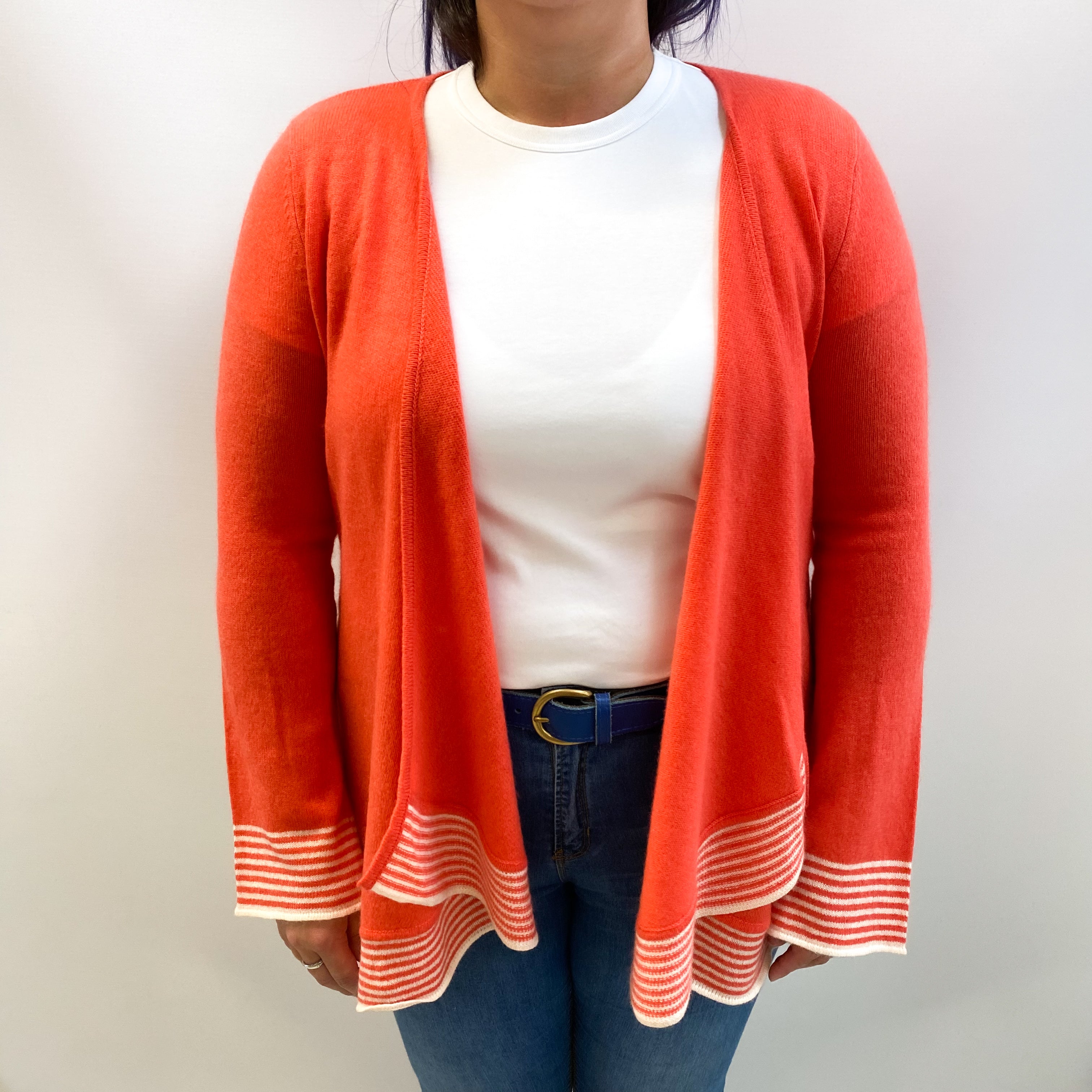 Sunset Orange Cashmere Waterfall Edge Cardigan Large