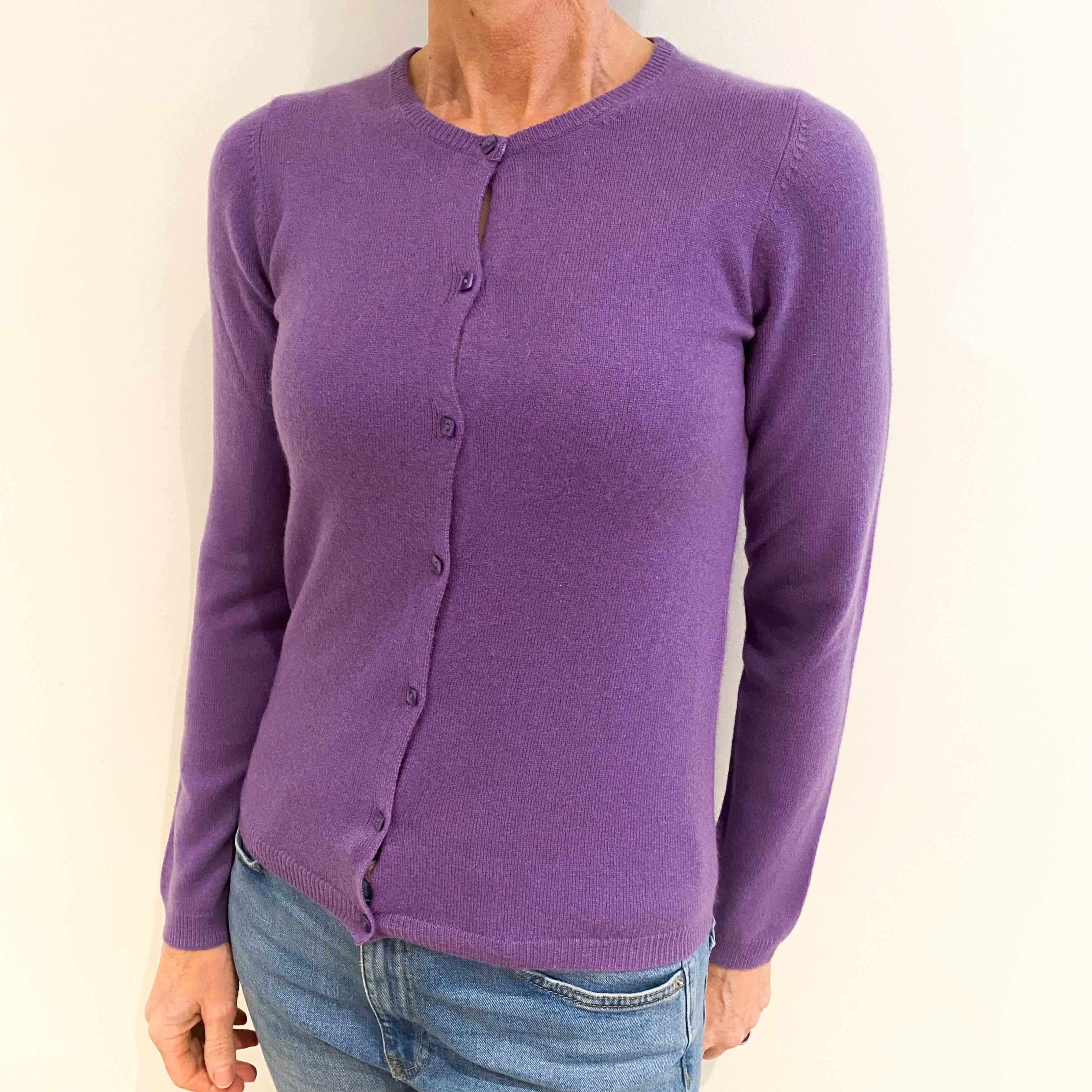 Pansy Purple Cashmere Crew Neck Cardigan Small
