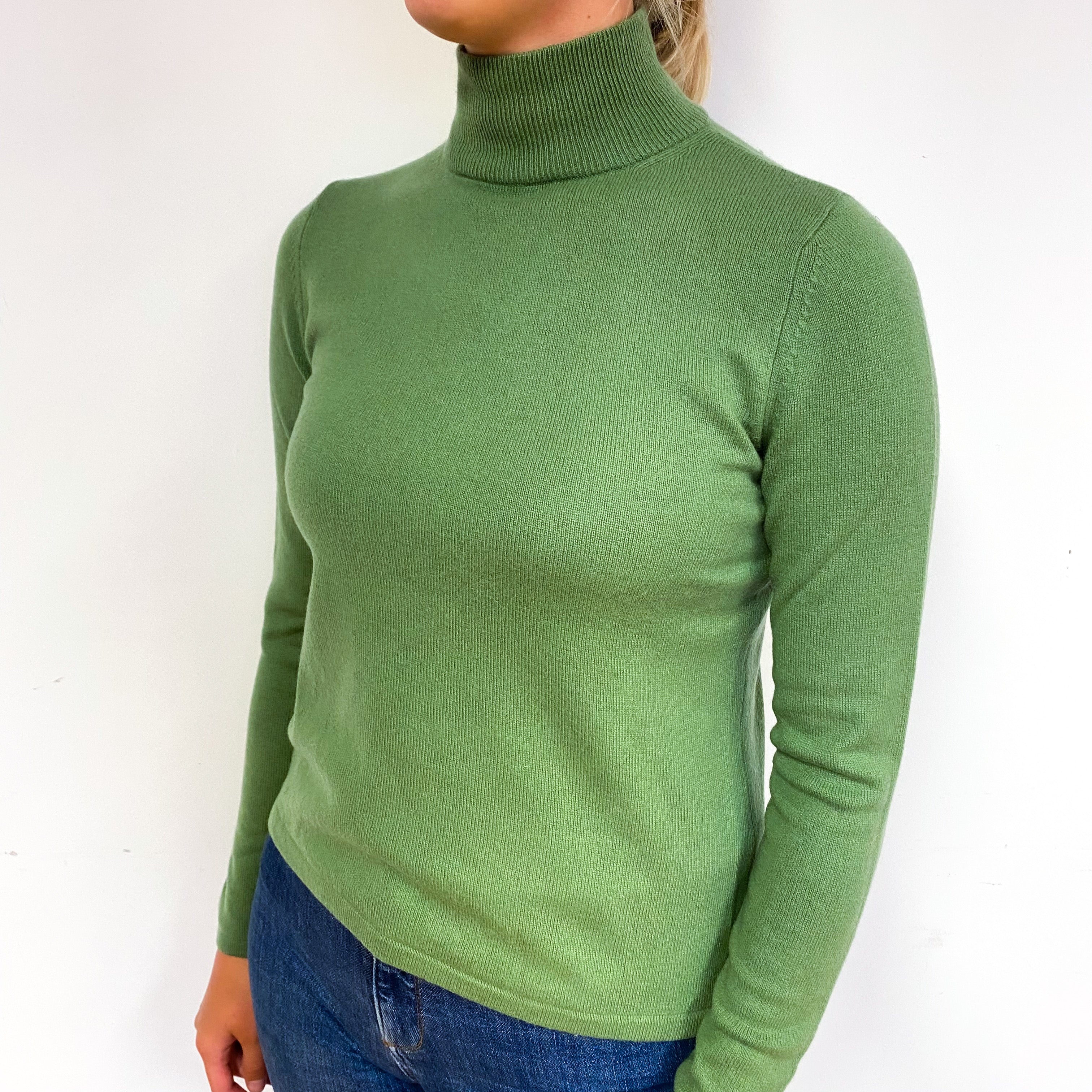 Pear Green Cashmere Turtle Neck Jumper Small