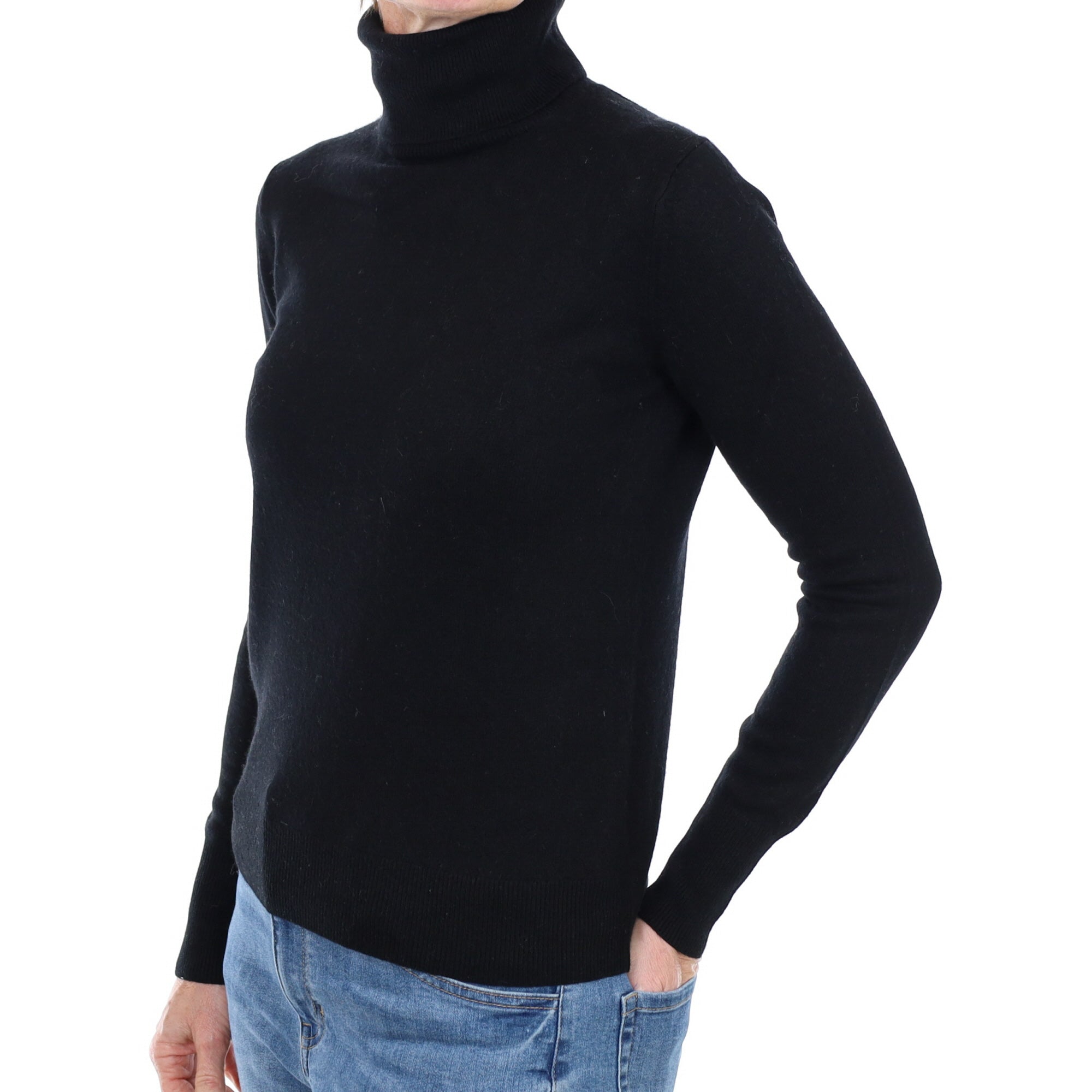 Black Cashmere Polo Neck Jumper Small