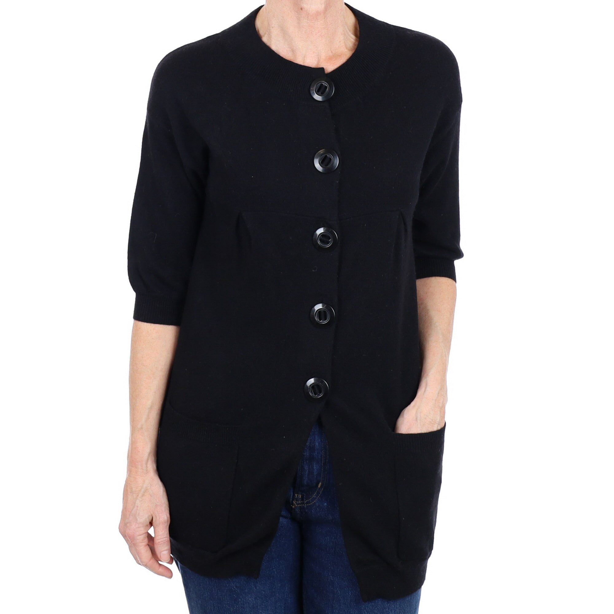 Black Cashmere Crew Neck Half Sleeve Cardigan Small