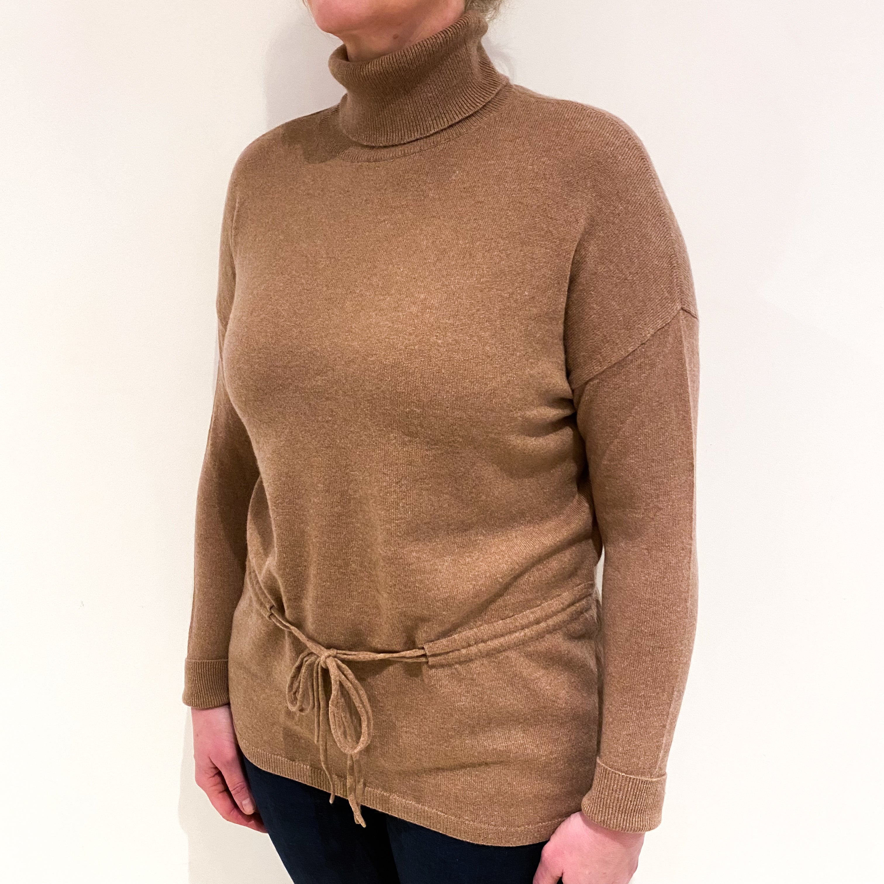 Fudge Brown Cashmere Polo Neck Jumper Large