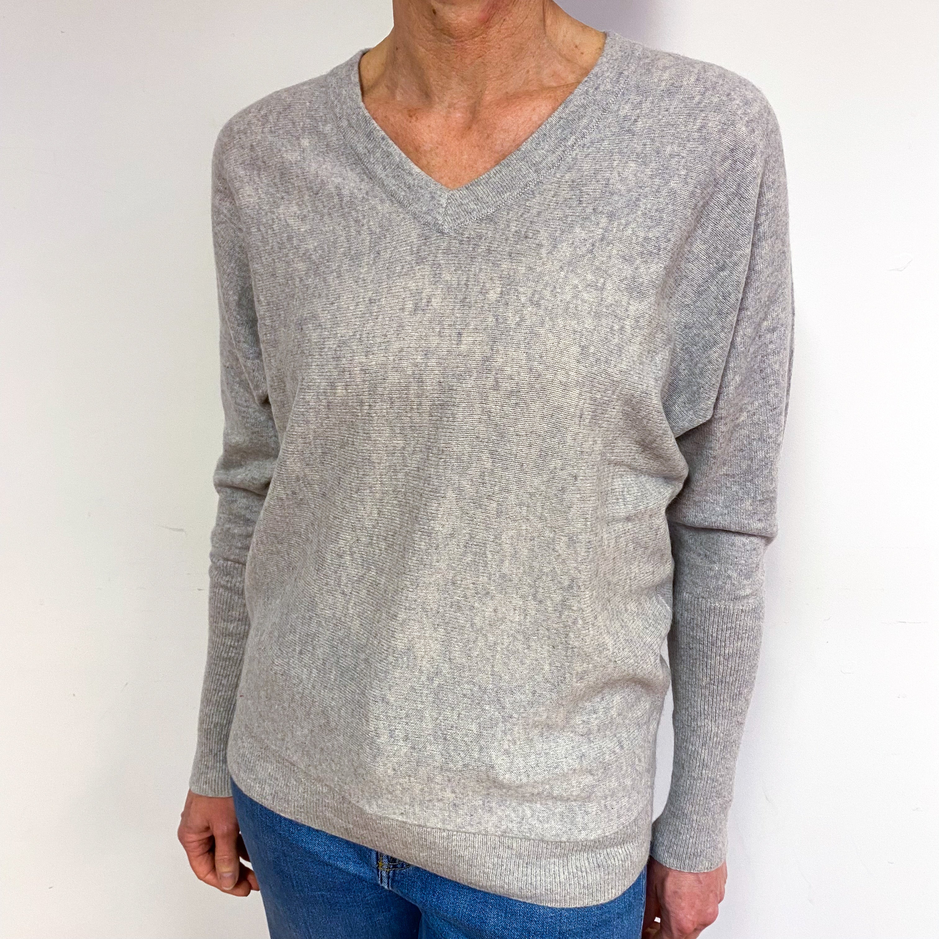Mist Grey Cashmere V-Neck Jumper Medium