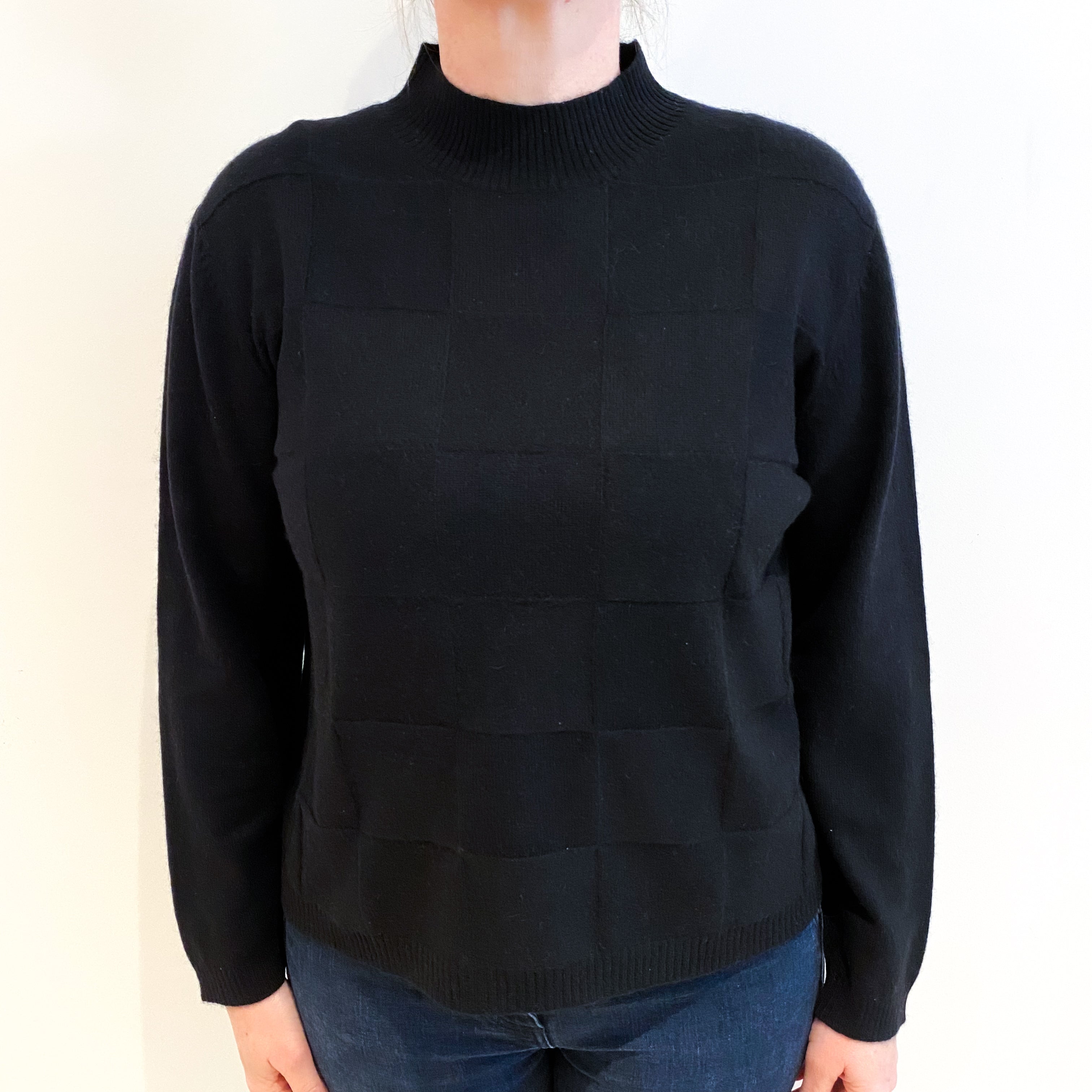 Black Cashmere Checked Turtle Neck Jumper Large