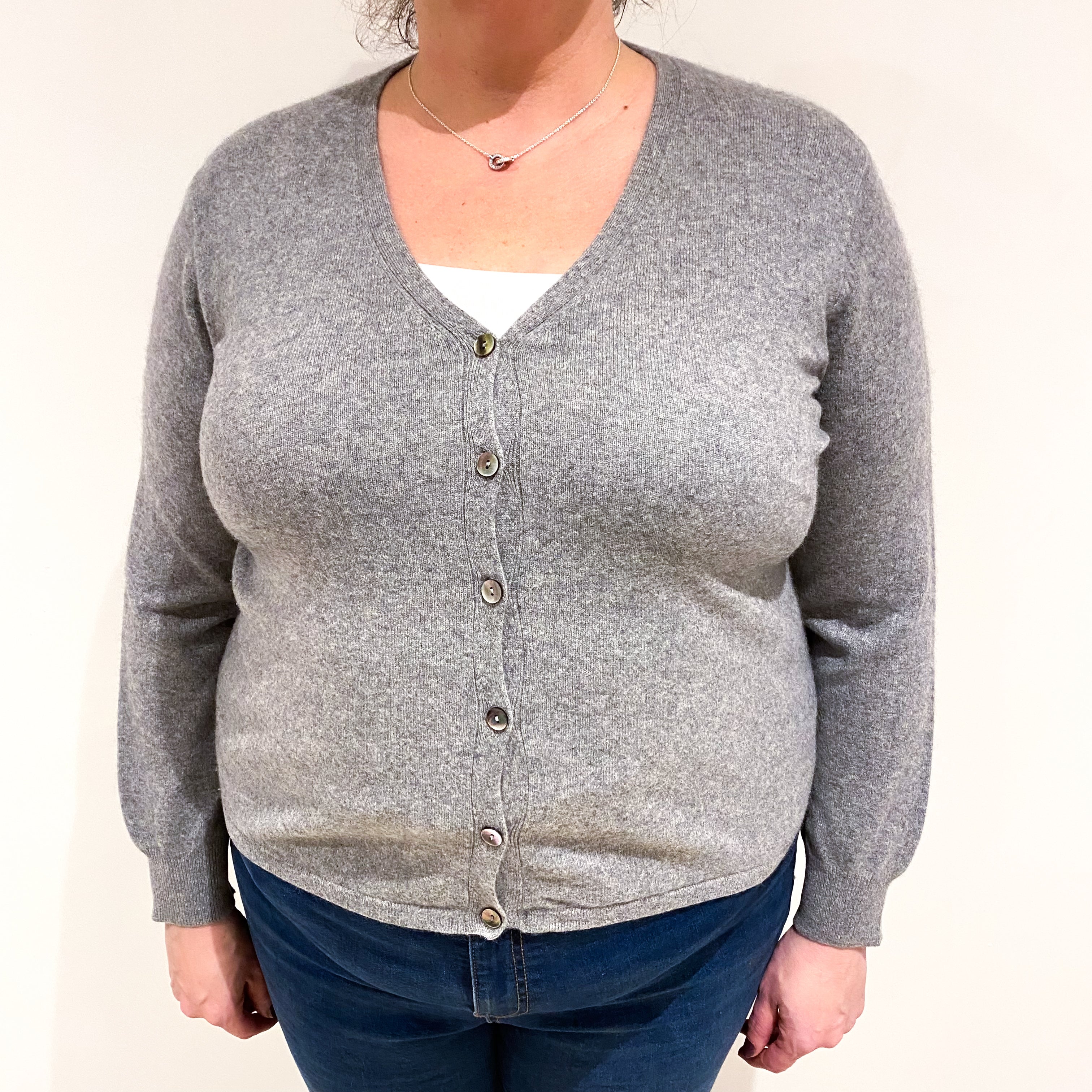 Ash Grey Cashmere V Neck Cardigan Extra Large