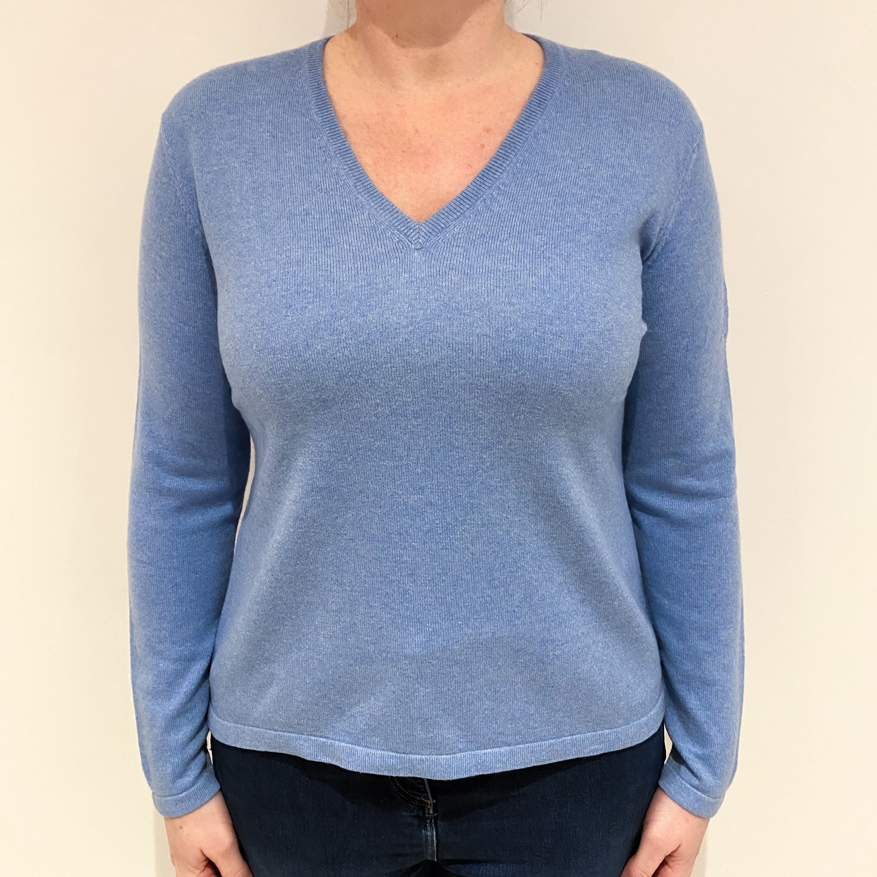 Pale Denim Blue Cashmere V Neck Jumper Large