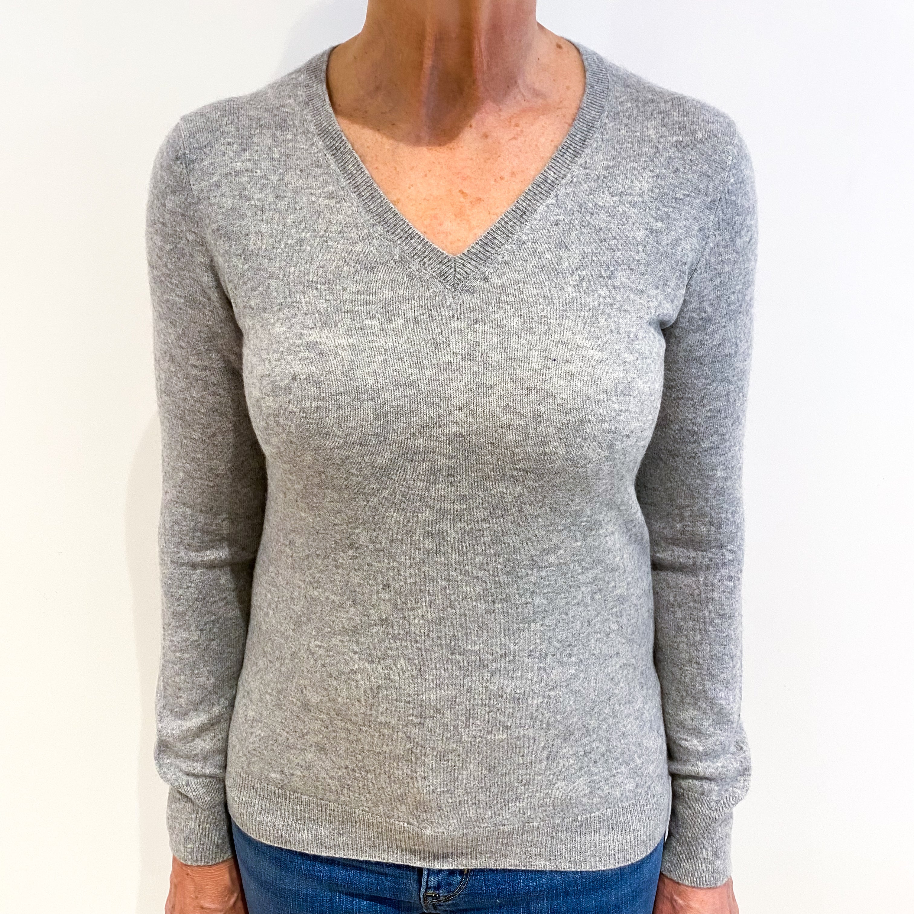 Smoke Grey Cashmere V Neck Jumper Medium